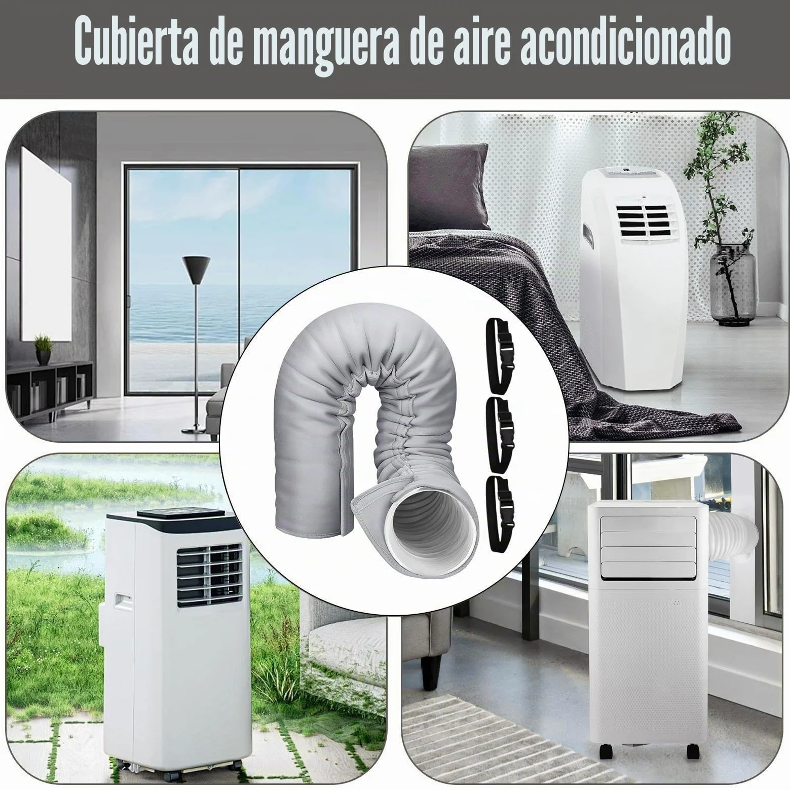Aislante Portátil Para Manguera De AC,Envoltura Portátil Aislante Con 3 Correas Ajustables | Envoltura Para Manguera AC | Para Invierno Interior Ventana Oficina