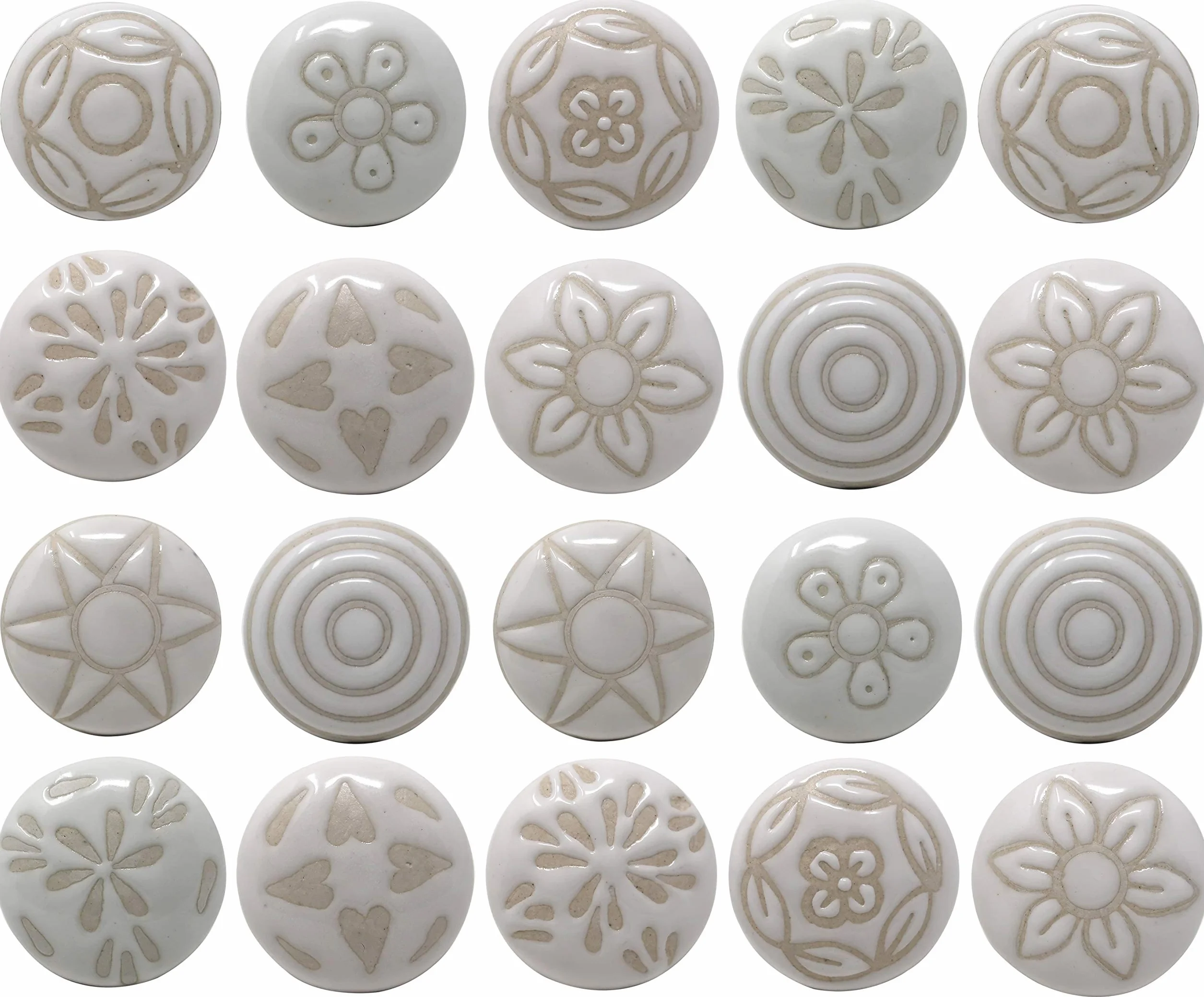 Juego de 20 Pomos de Cerámica Blanca Vintage para Cómoda Cajón Armario Cocina