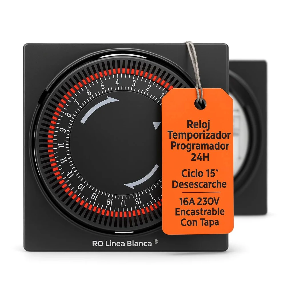 RO Linea Blanca ® Reloj Temporizador Programador Horario 24H Ciclo 15’ Desescarche 16A 230V Encastrable Con Tapa DCR24H Para Cámaras Frigoríficas Hostelería Frío Industrial Técnicos Mantenimiento