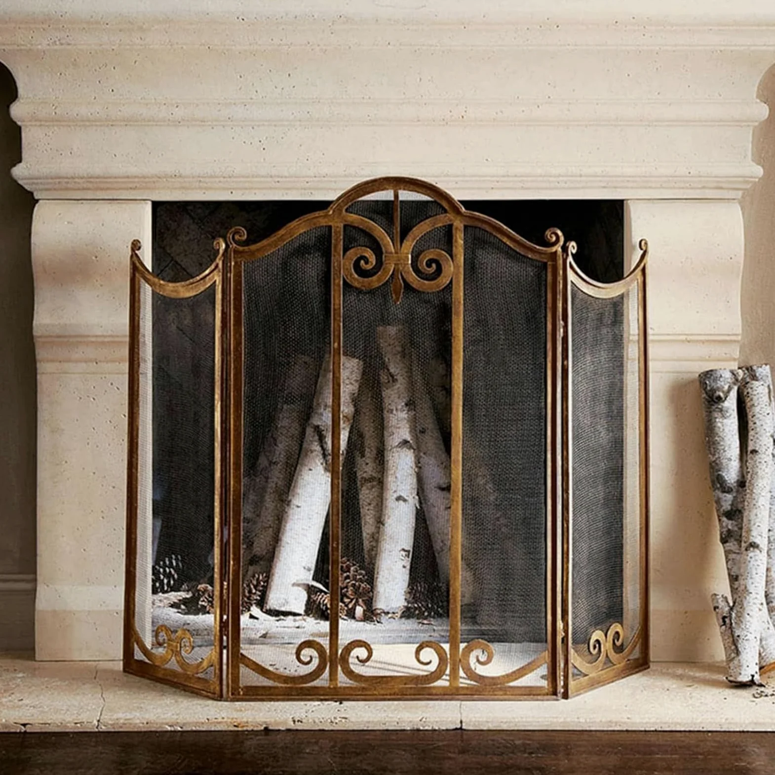 Genérico Salvachispas Chimenea Manto De Chimenea De Latón Vintage Antiguo,Pantalla para Chimenea Plegable autoportante, Acabado Antiguo, Barrera metálica Decorativa contra chispas
