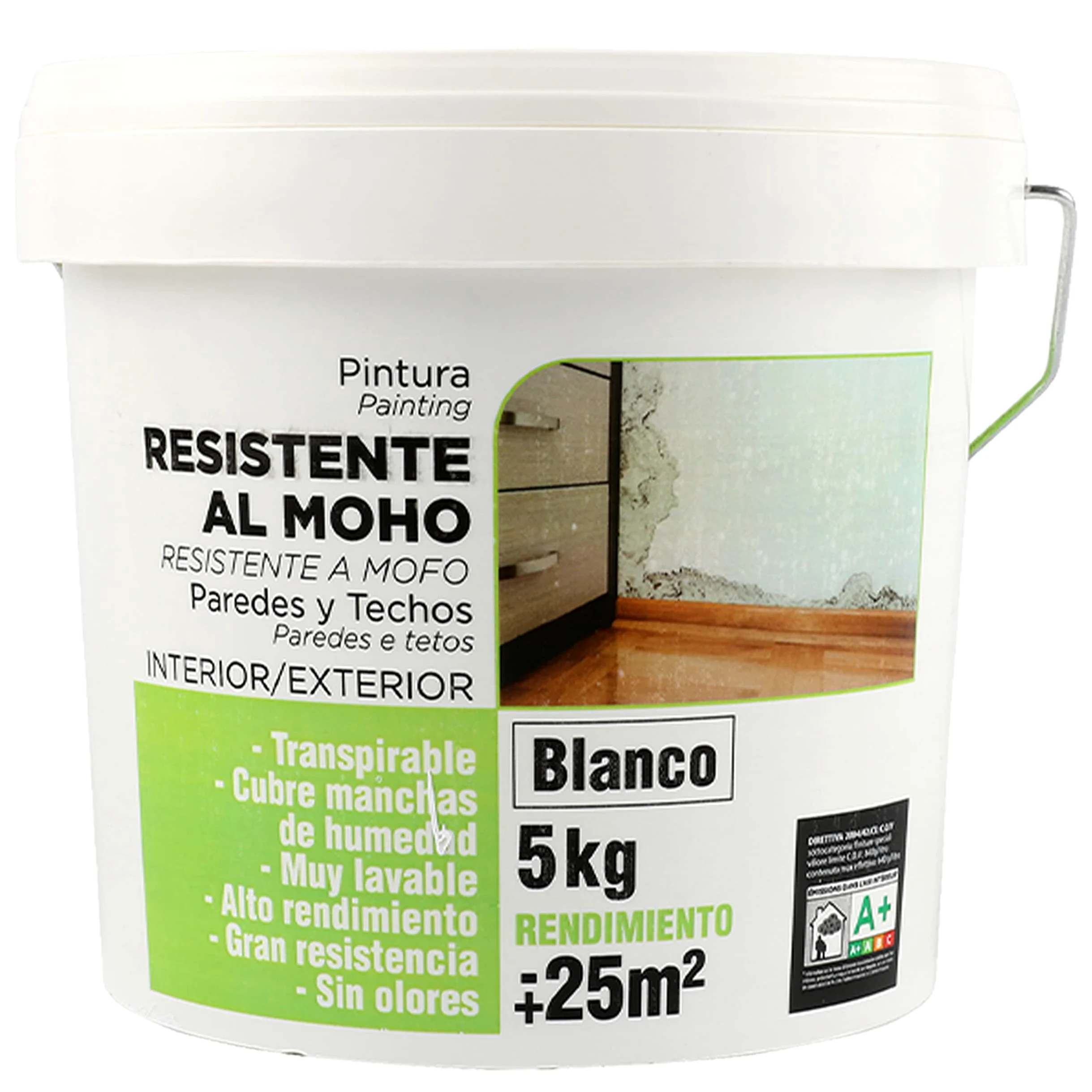H HANSEL HOME Pintura Plástica Antimoho Blanca Mate Resistente a la Aparición de Moho en Paredes - 5Kg