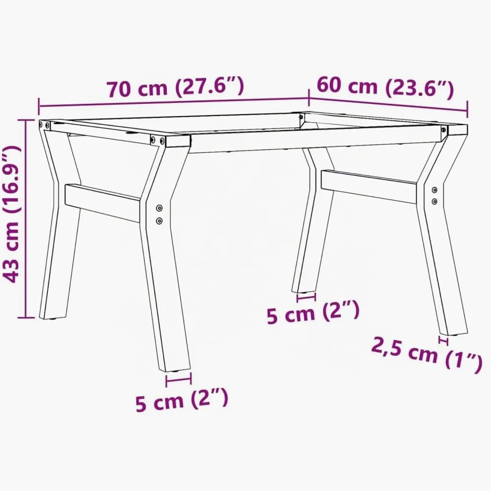 vidaXL Patas de Mesa de Centro Estructura Y Acero 70x60x43 cm, Pata de Mesa Auxiliar, Pata de mesita Auxiliar, Pata de Mesa de Metal