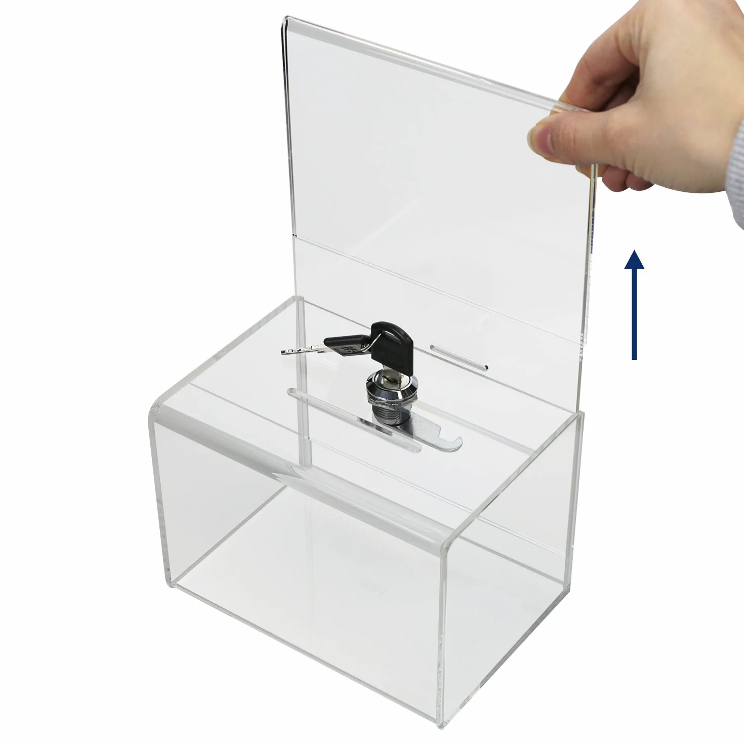 HMF 46912 Caja de donación de acrílico con inserto de hojas | 15,5 x 11 x 11 cm | Din A6 | Transparente
