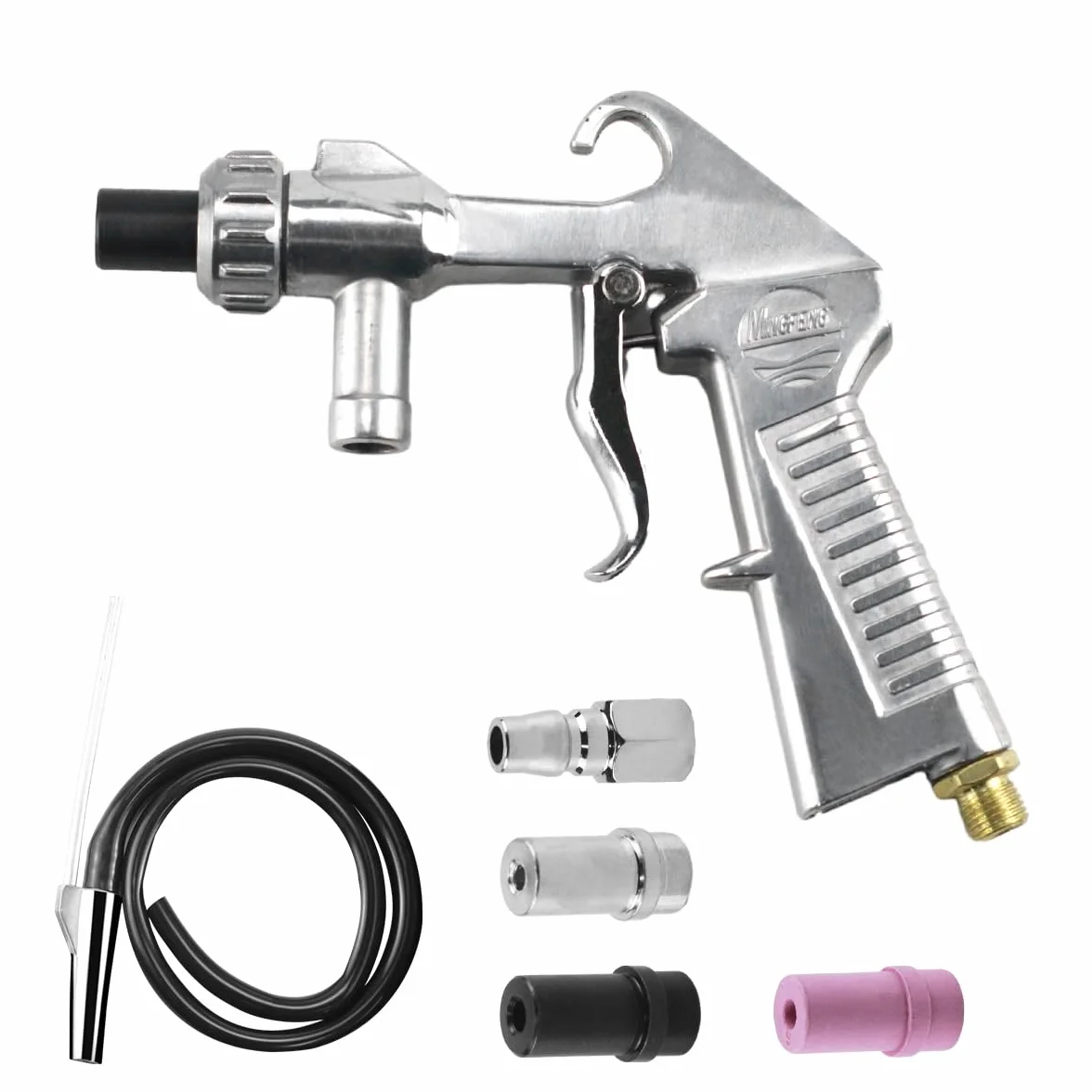 Pistola de Chorro de Arena de Aire Comprimido, Air Sand Blaster de Aluminio, con 4 boquillas de 5/6/6/7 mm, Conexión de Entrada, Tubo de Succión de Arena