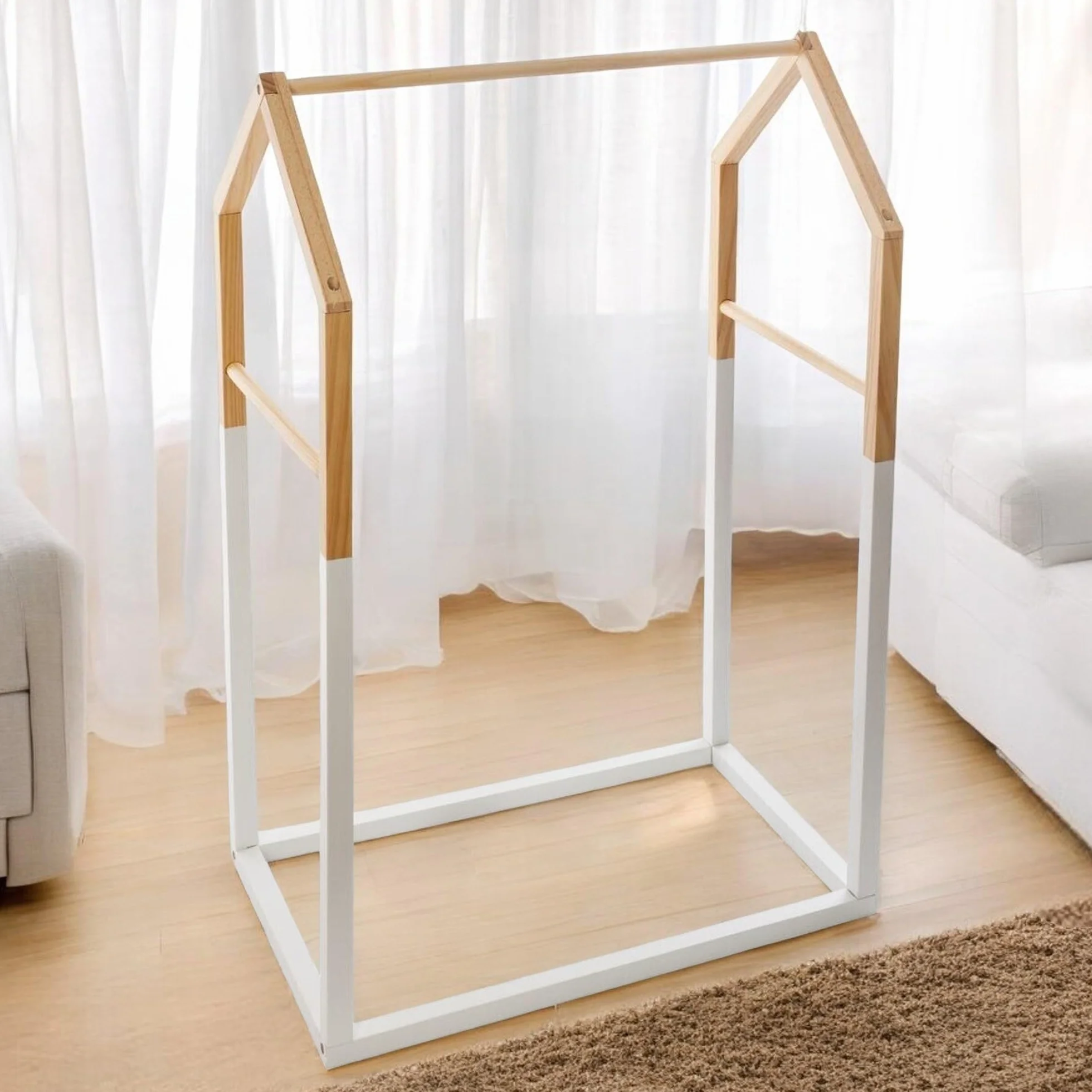 Perchero Infantil estilo casita, Madera, natural, L.60 x P.37 x H.99 cm