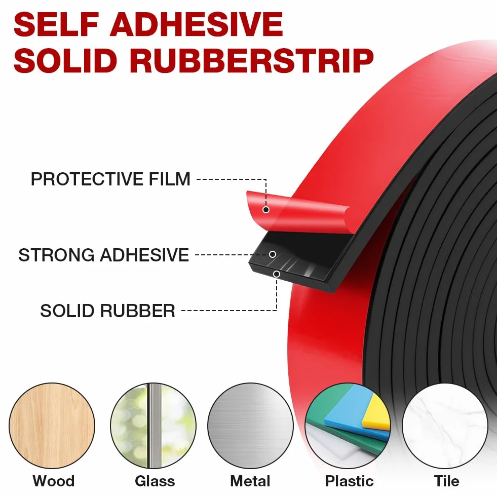 Tira de Goma Flexible Rollo de Caucho 3m×20mm×5mm, Plancha Goma Adhesivo, Neopreno, para Sellos Bricolaje, Protección Pisos, Antivibración