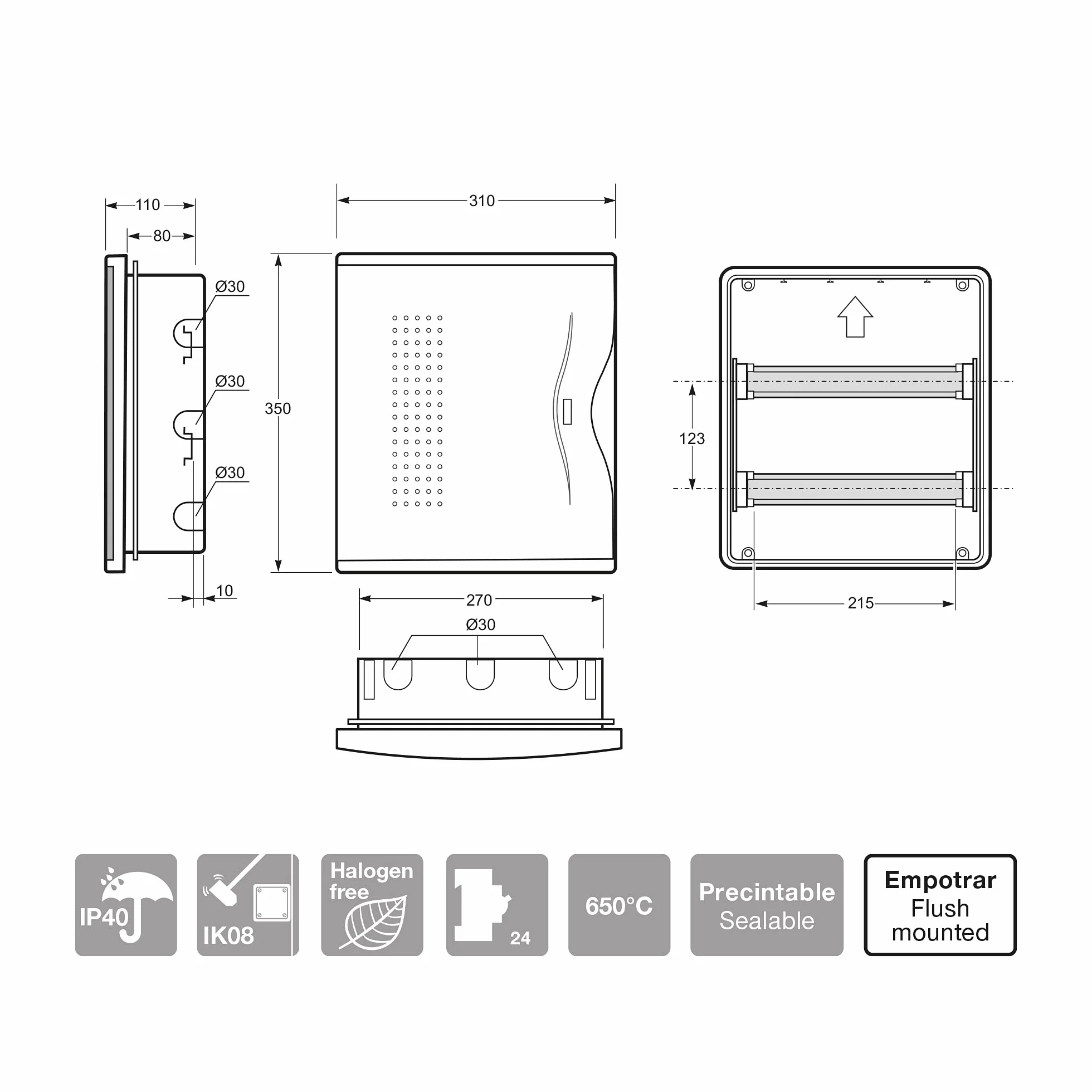 FAMATEL – Armario Nuova empotrar | IP40 | 24 elementos | 332 x 286 x 78 | Puerta Opaca