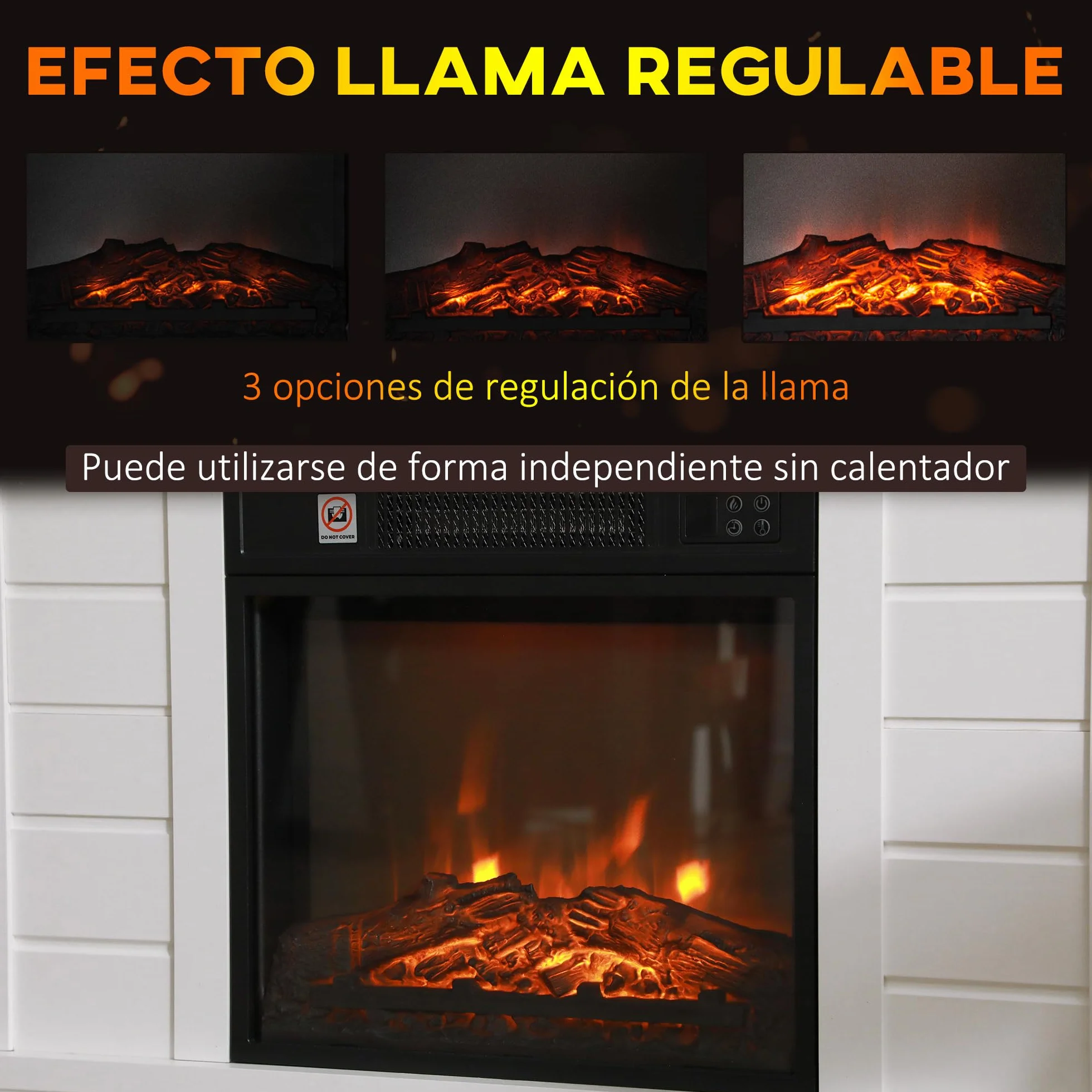 HOMCOM Chimenea Eléctrica, Chimenea Decorativa con Efecto de Llama, Calefacción 1800 W, Control Remoto, Temporizador Semanal, Protección contra Sobrecalentamiento, Blanco