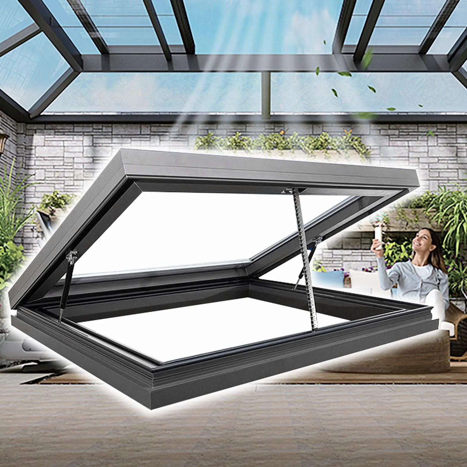 Ventana de Techo Con Salida Eléctrica Inteligente, Claraboya de Techo para El Hogar con Control Remoto, Ventana de Pozo de Iluminación Subterránea, Sensor de Lluvia para Ático/solárium/sótano/ático(Lx