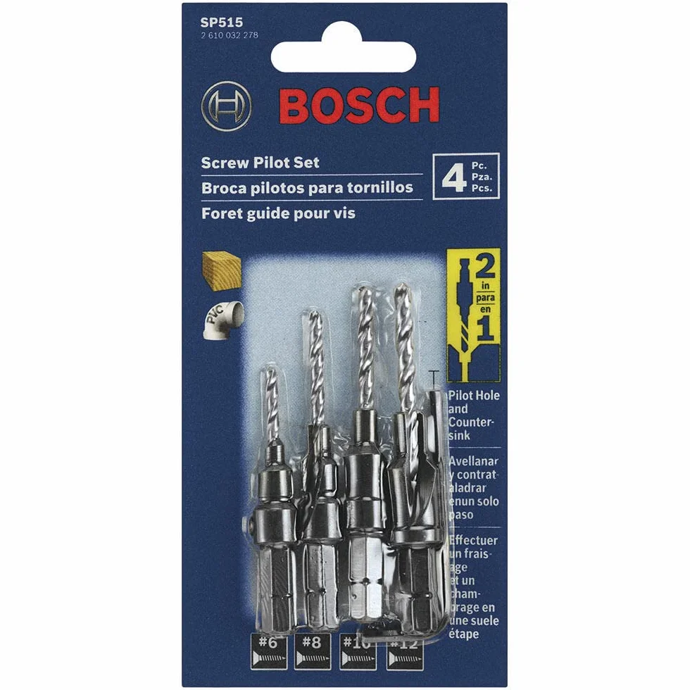 BOSCH SP515 - Juego de 5 brocas avellanadas con vástago hexagonal #6, #8, #10 y #12