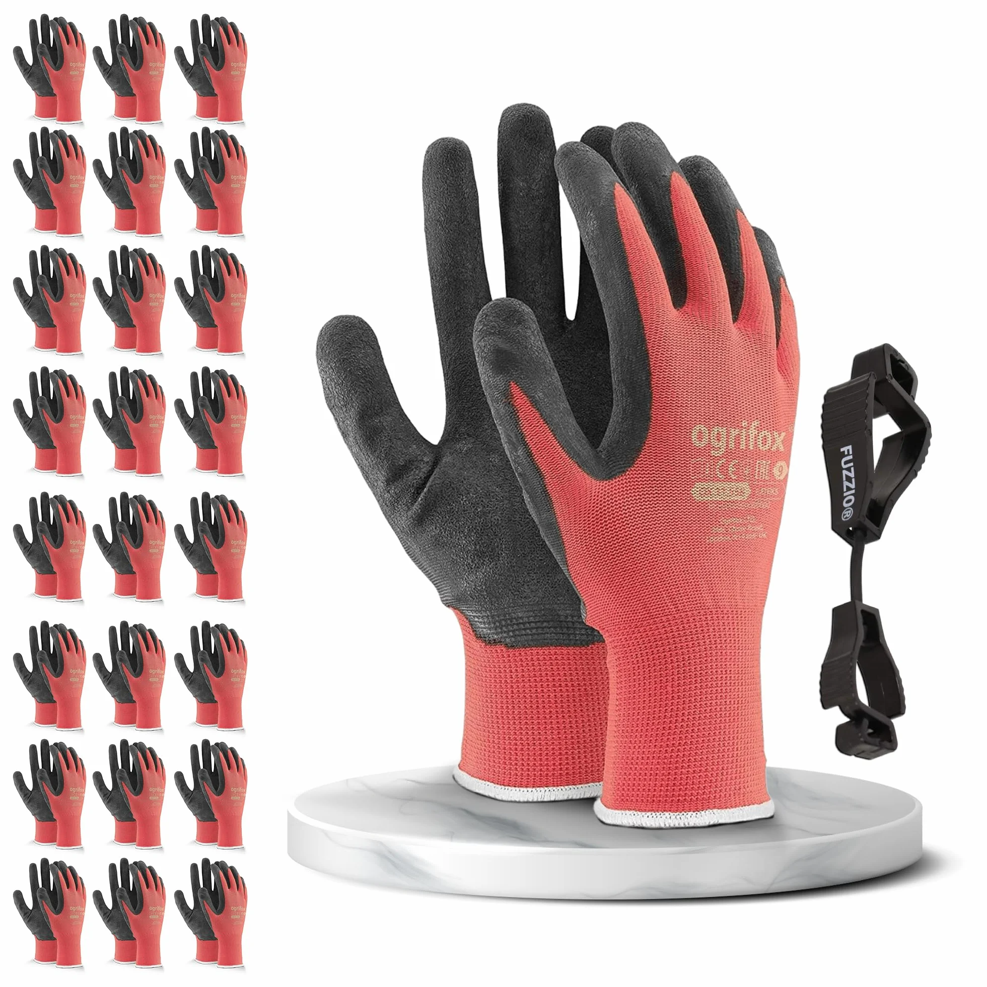 FUZZIO® 24 Pares Guantes de Trabajo Recubiertos con Porta Clip
