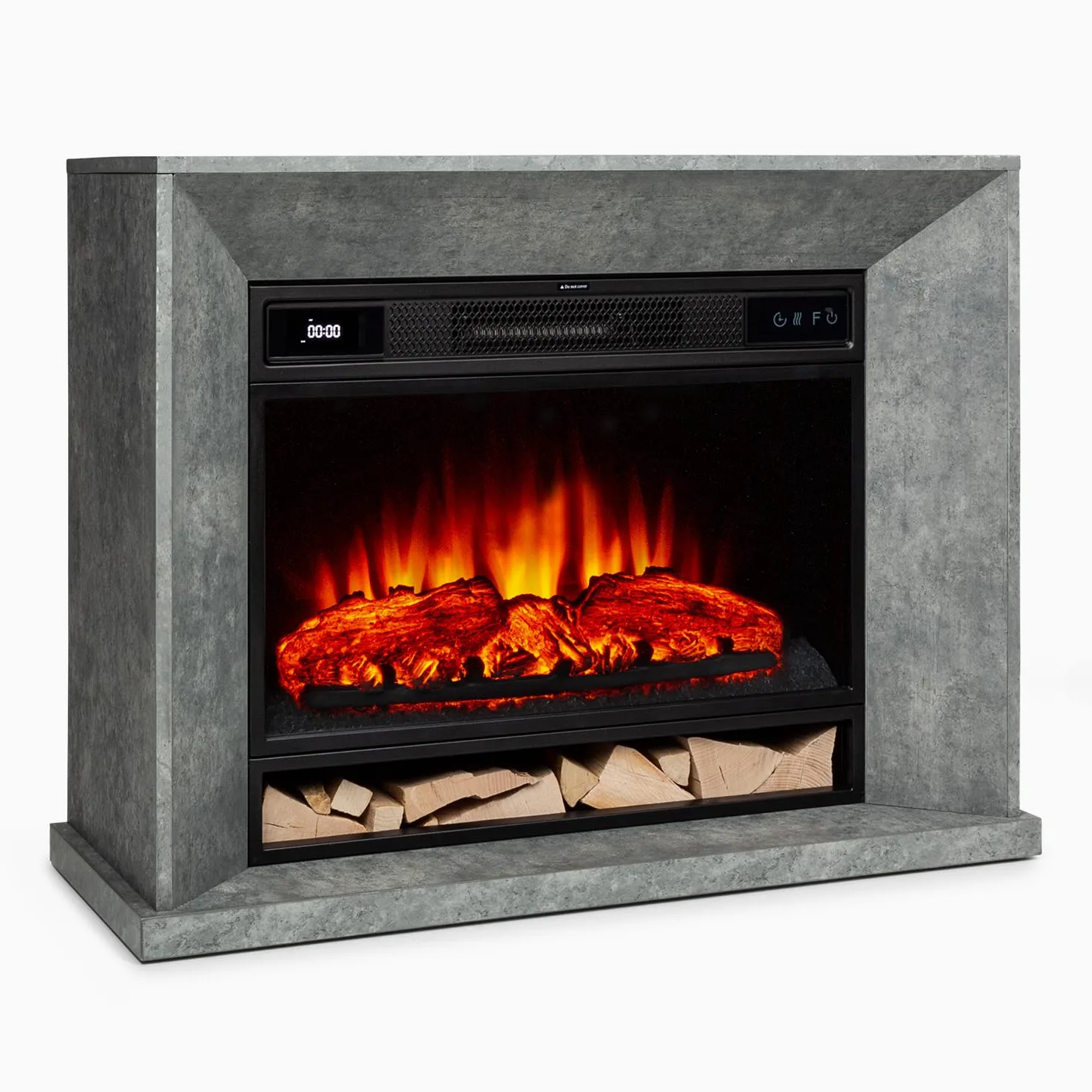 Klarstein Crater Lake Chimenea eléctrica 1900 W, Fuego eléctrico con tecnología LED, Mando a Distancia, termostato, Chimenea eléctrica Aspecto hormigón