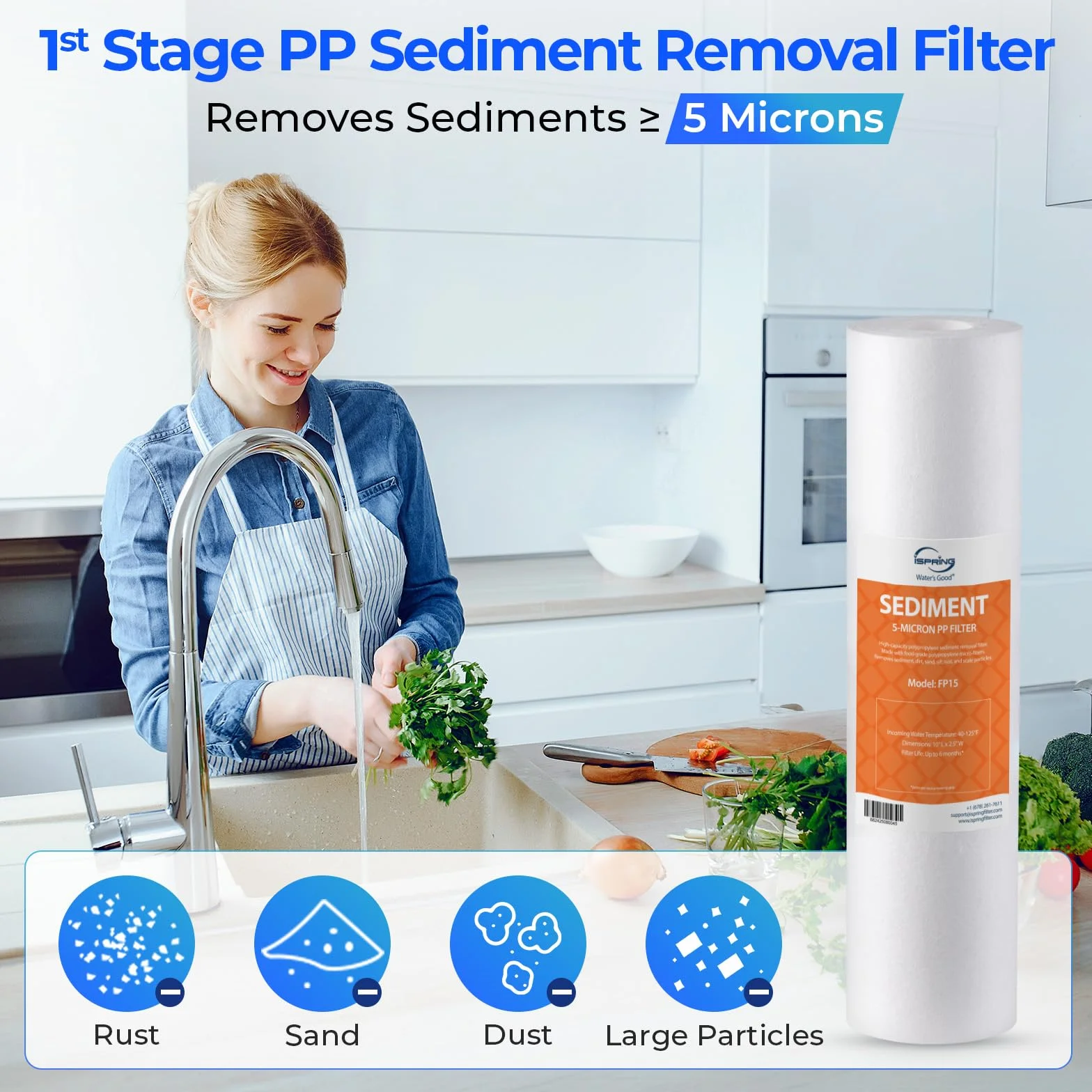iSpring F9K Juego de Cartuchos de Repuesto Filtro de Agua de 1 Año para Sistemas de Ósmosis Inversa de Minerales Alcalinos de 6 Etapas, Blanco