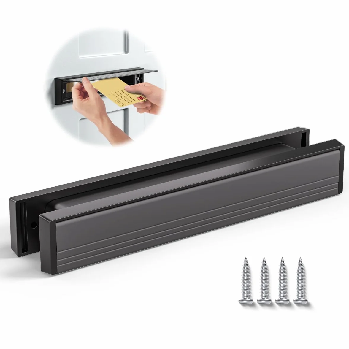 Bwintech 1 juego de buzón de puerta de aluminio negro de profundidad ajustable de 325 x 50 mm (12,8"), apto para puertas de 40-80mm de grosor de madera, UPVC, compuesto, interiores y exteriores