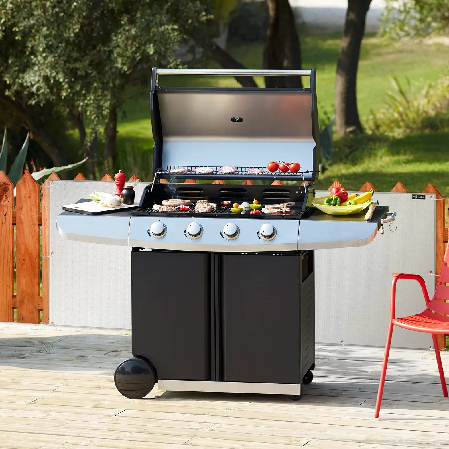 FLASLD Alfombrilla de Aluminio con protección térmica para Parrilla, Estufa, Horno y refrigerador, Cubierta ignífuga y Pantalla Que Protege la barandilla de la Parrilla (76 x 101 cm)