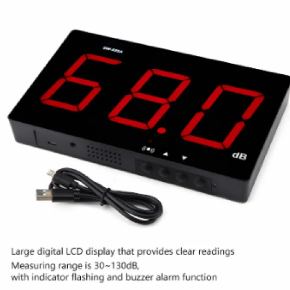 Tyenaza Medidor de Decibelios, SW-525A 30-130dB Medidor de Nivel de Sonido Montado en la Pared, Pantalla LED Grande, Alimentado por USB, para áreas Públicas Restaurantes Aulas Hospitales(210x130x30mm)