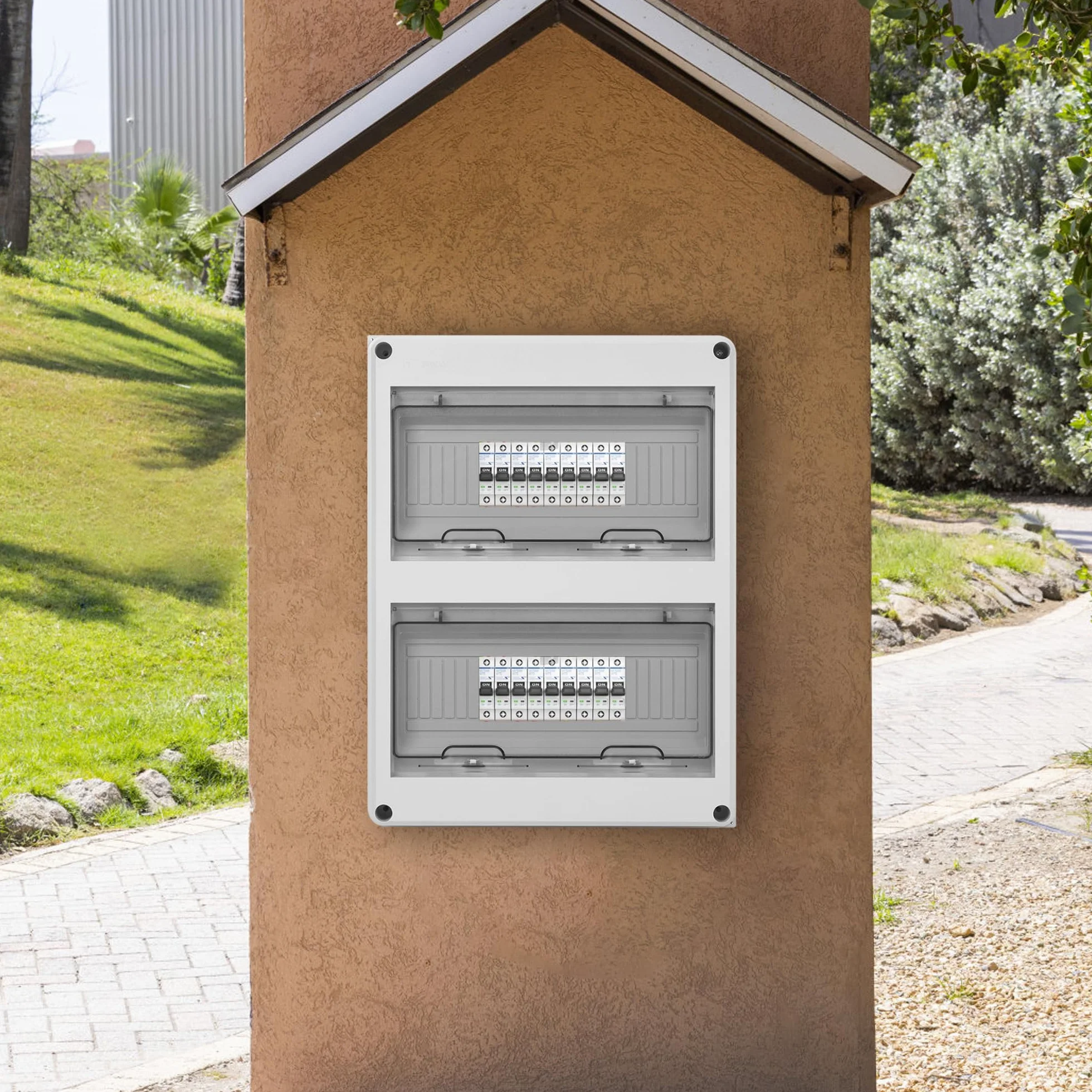 JIZZU Caja de Distribución de Montaje Superficial, IP65 2 Filas Cubre Cuadro Electrico con 24 Módulos, Caja Estanca Exterior Electrica para Jardines Exteriores, Granjas, Centro Comercial