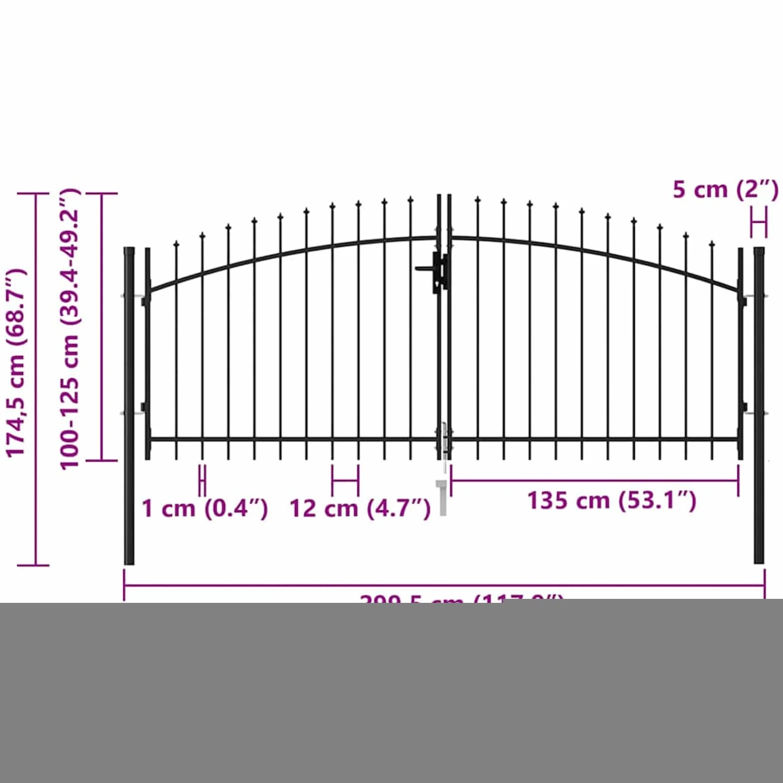 Festnight Cancela de Valla Doble Puerta con Puntas Acero Puerta Jardin Metalica Vallas para Jardin Negro 3x1,25 m
