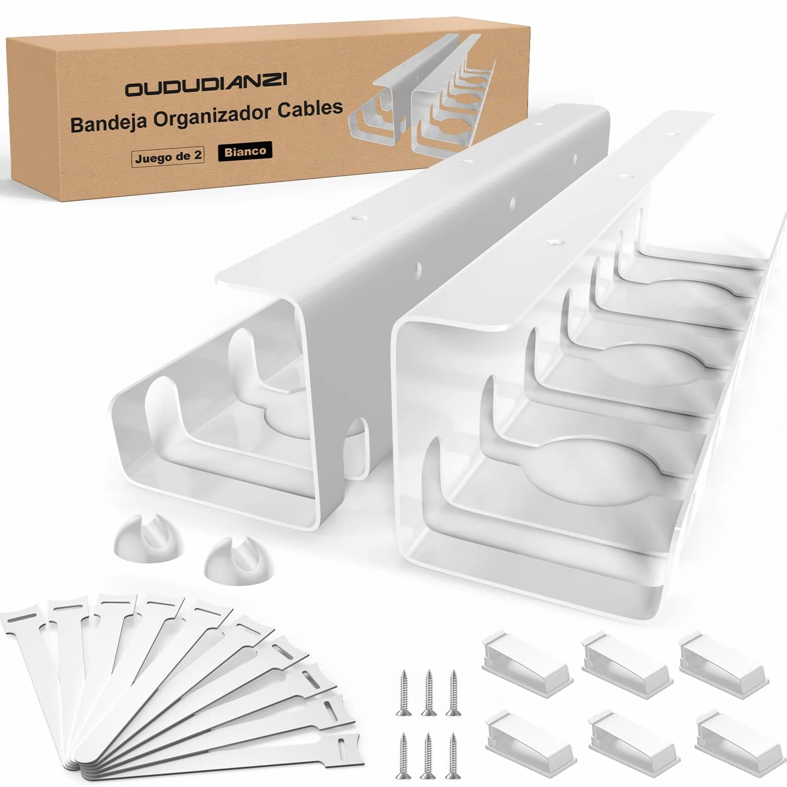 Oududianzi 2PCS Bandejas Gestión de Cable Debajo del Escritorio, Soporta 5kg, Acero al Carbono, Cable Management Under Desk, Bandeja Organizador Cable Escritorio para Hogar u Oficina - Blanco