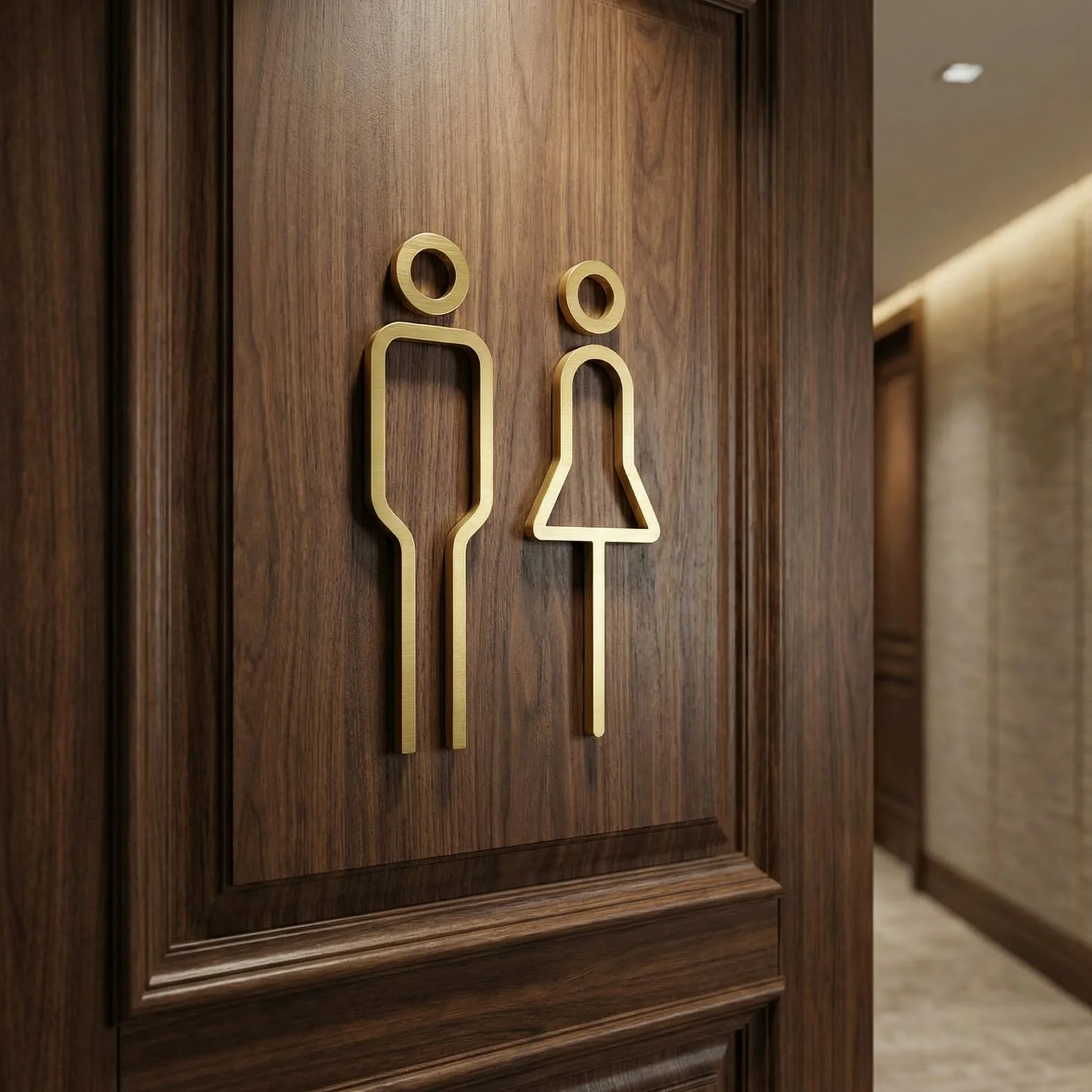 Nivofu Carteles de Baño Adhesivos Dorados, Señalización WC Hombre y Mujer en Acrílico Premium, Placa para Puerta de Aseo, Diseño Moderno para Oficina, Hotel y Restaurante, Fácil Instalación