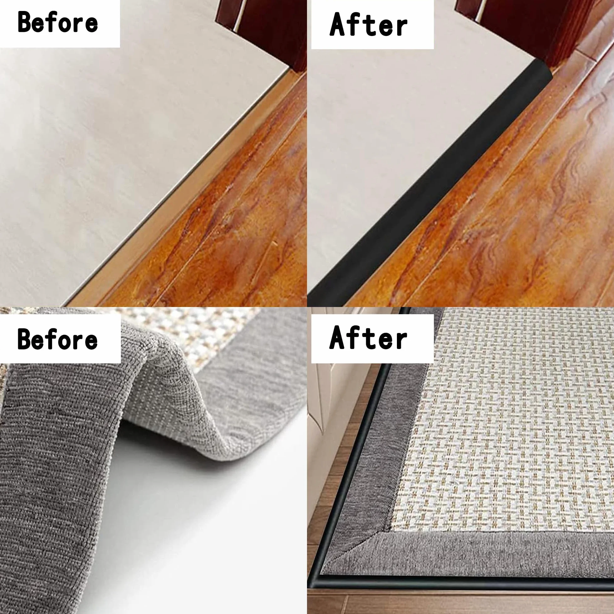 Perfil de Transición para Suelo PVC Tapajuntas Adhesivo Negro 10mm x 1m