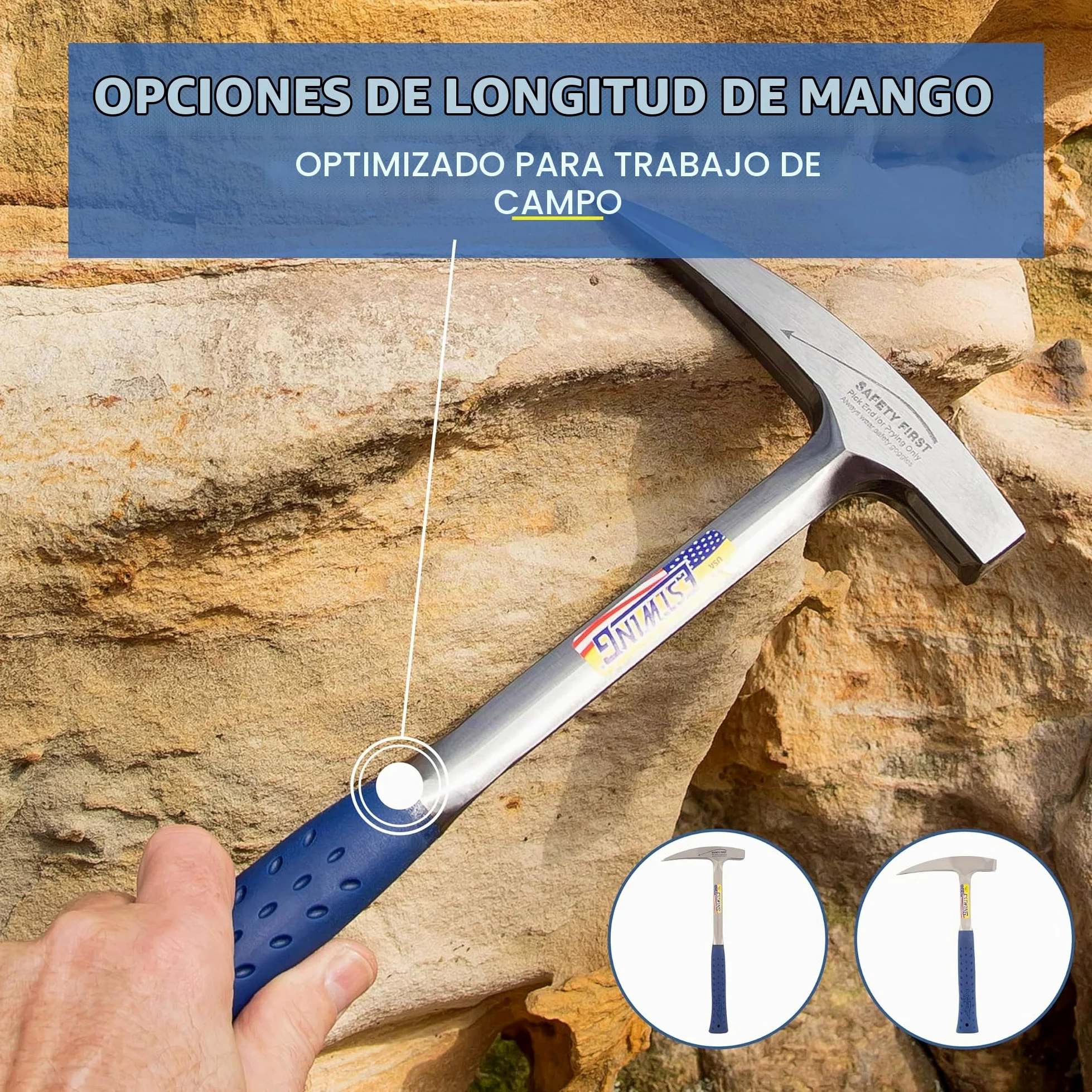Estwing ESE322P Cuchillo a Lama Fissa,Unisex - Adulto, Azul, un tamaño | Martillo geólogo original: forjado de una sola pieza de 615 g – para rocas, minerales, fósiles.