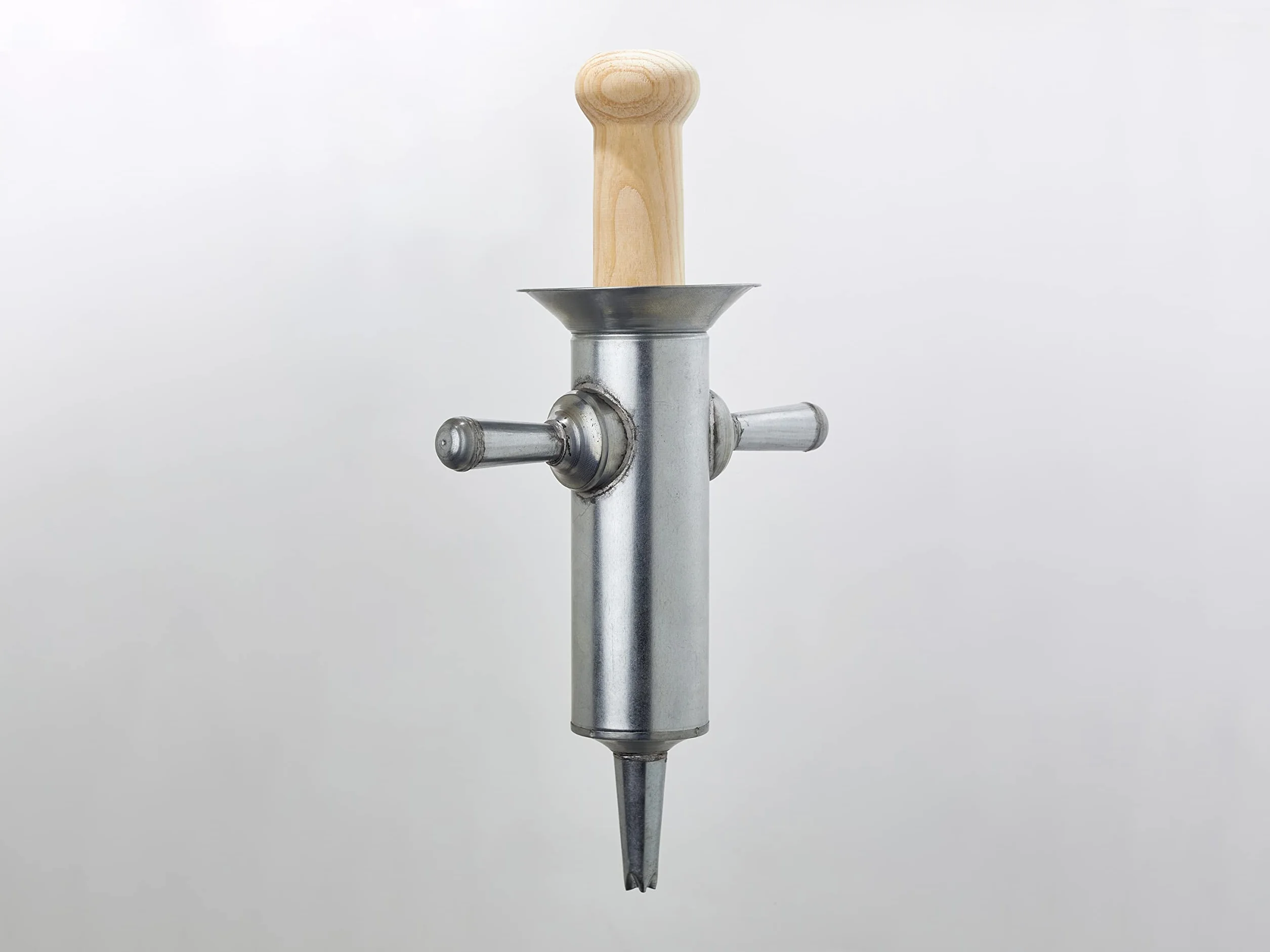 Churrera manual gigante de acero galvanizado, agarraderas de mango, maza de madera