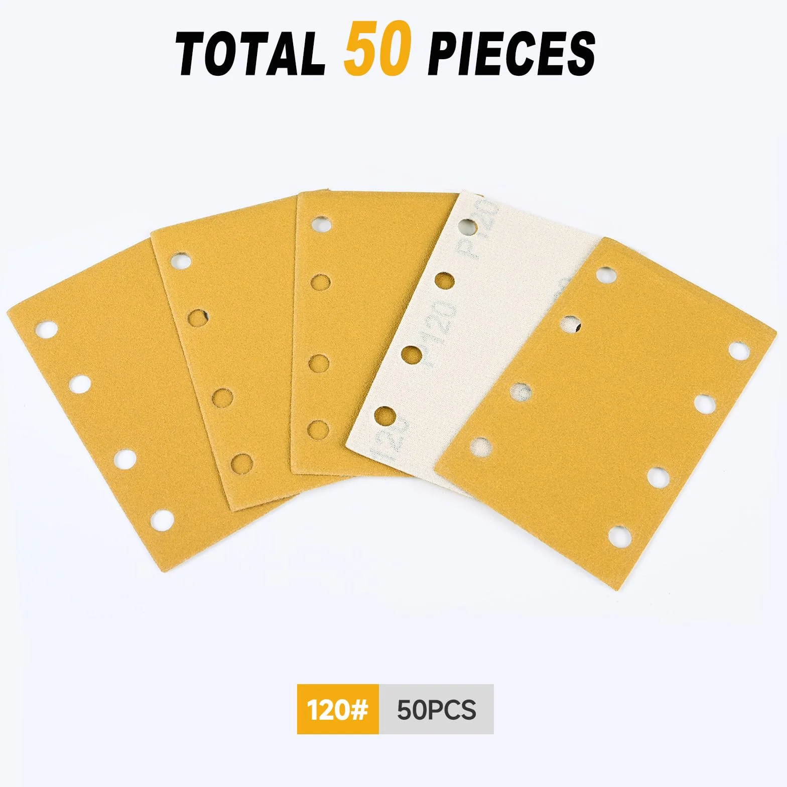 Papel de Lija 80x133mm 8 Agujeros P120 50 Hojas para Lijadora Orbital Madera Metal