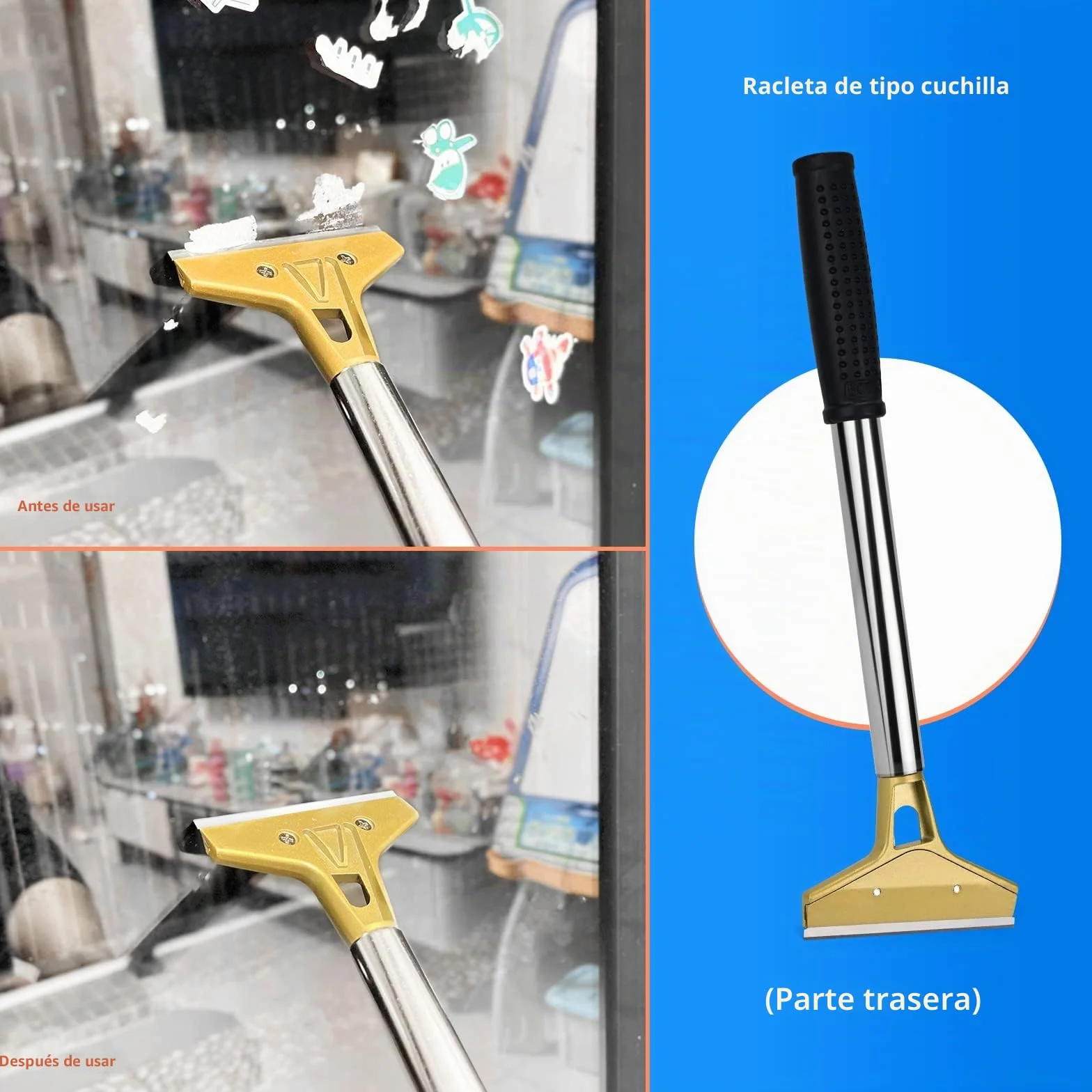 EHDIS Industry Rasquetas con 10 Cuchillas de Acero Al Carbono 100 mm, Raspador de Vidrio con Agarre Suave, para Ventana de Vidrio, Parabrisas, Granito, Limpieza de Paredes