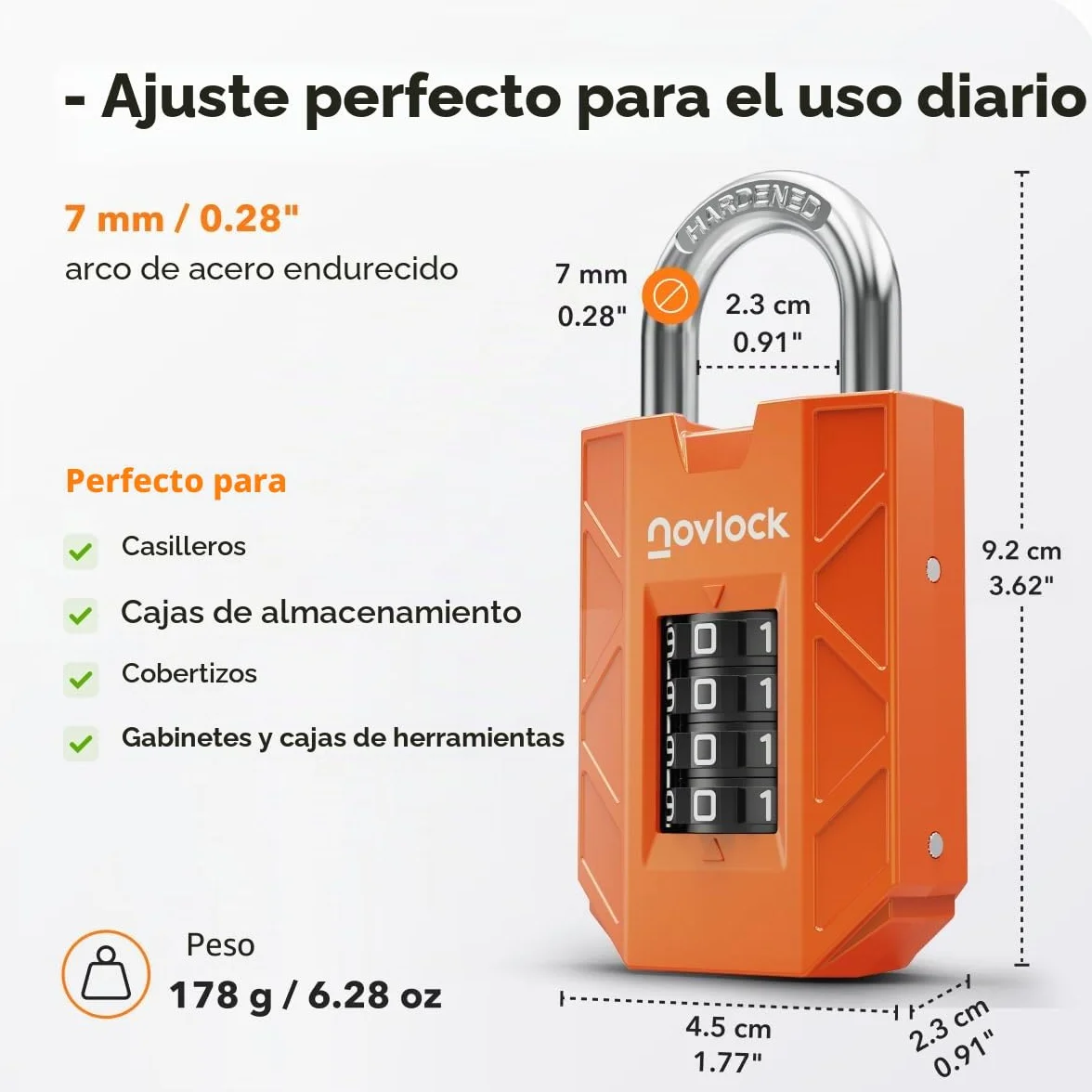 Candado de Combinación de 4 Dígitos 7 mm Acero Templado para Taquillas Armarios Portones Naranja