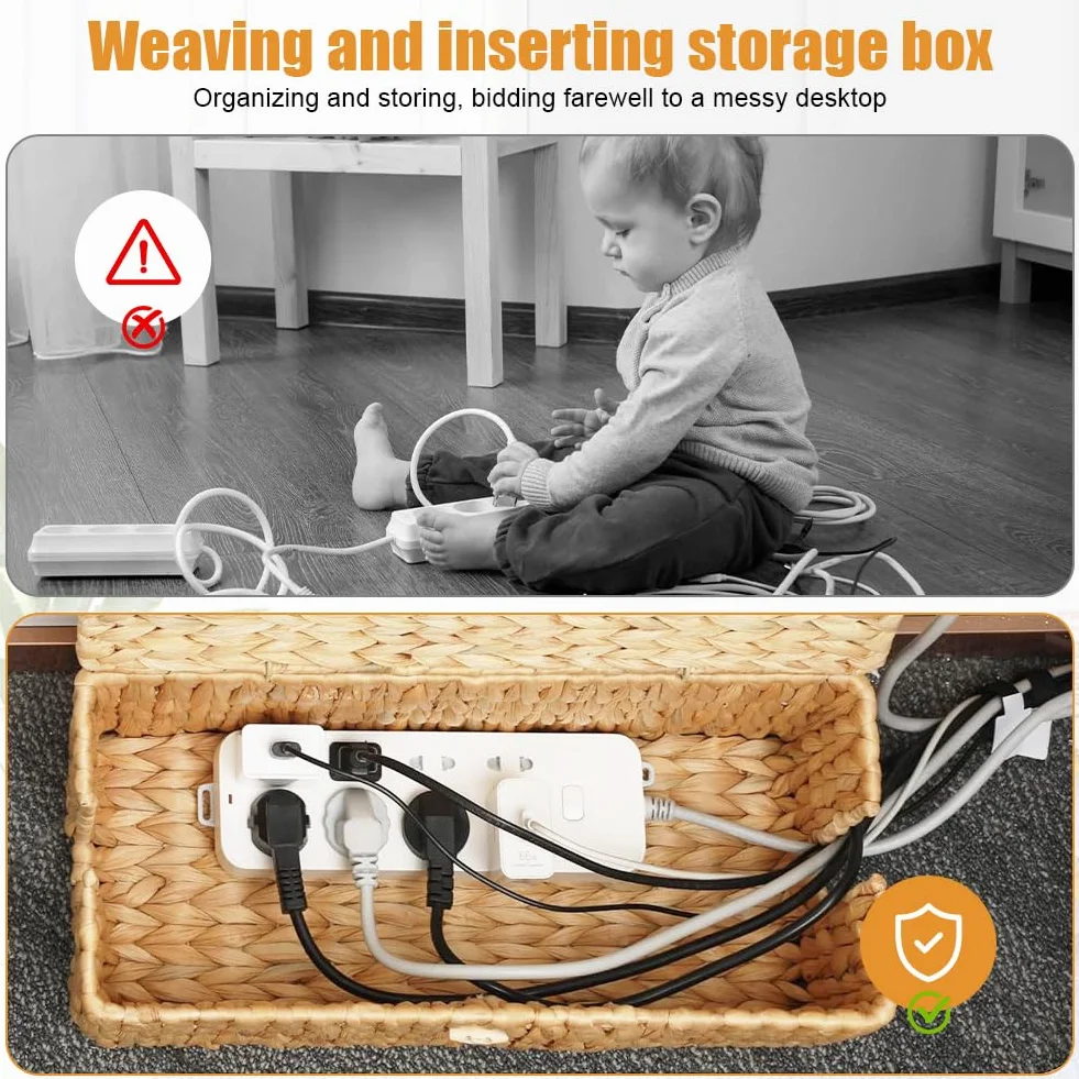 CEWROM Caja de cables de jacinto de agua hecha a mano, caja de cables con regleta con tapa, almacenamiento de cables con apertura lateral, caja de gestión de cables para oficina, hogar