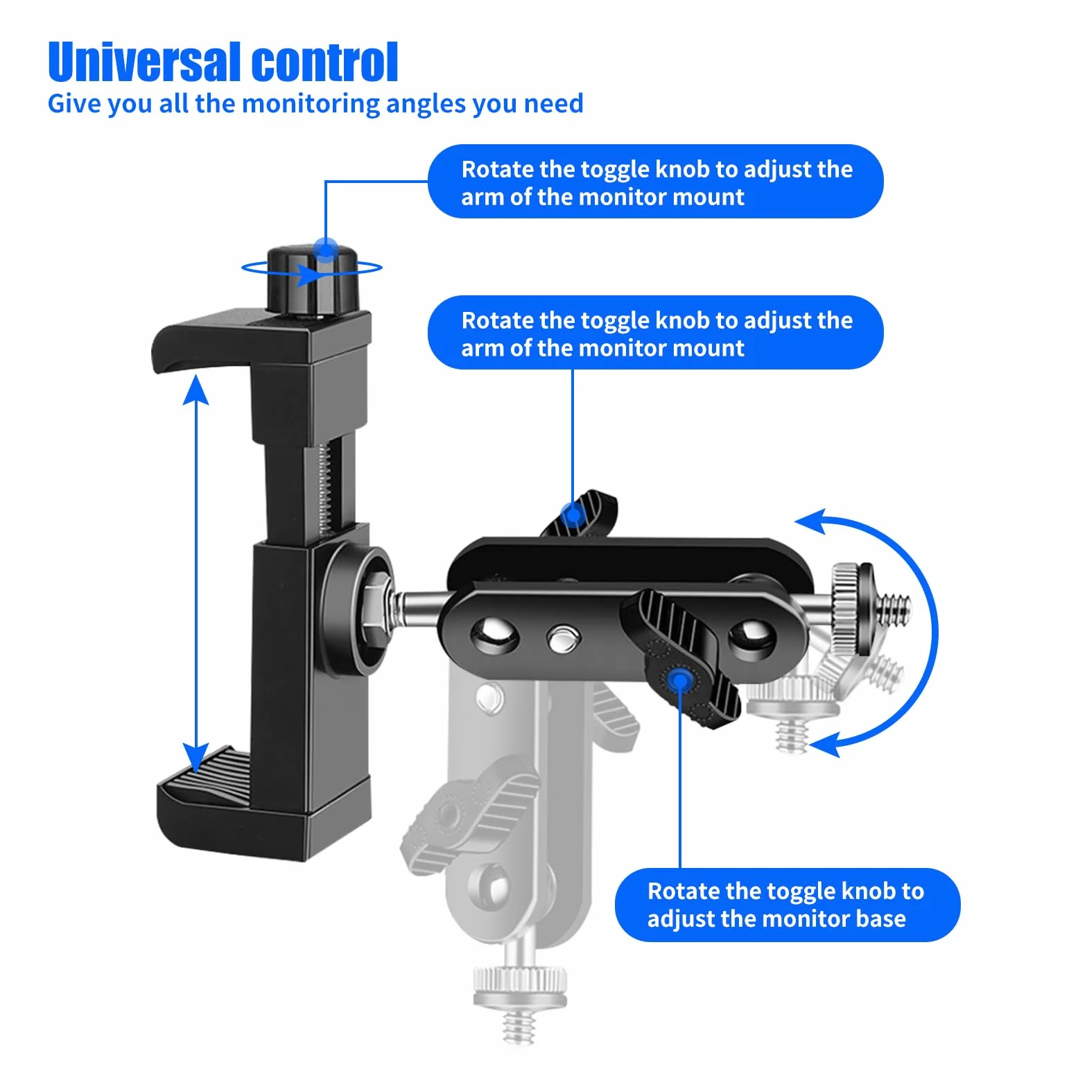 Soporte Camara Vigilancia, Abrazadera de Cámara Soporte de Montaje Cabeza Esférica 360° Soporte Cámara Pinza con Adaptador de Rosca 1/4",Ajustable Soporte de Mástil Clamp para Cámara Vigilancia