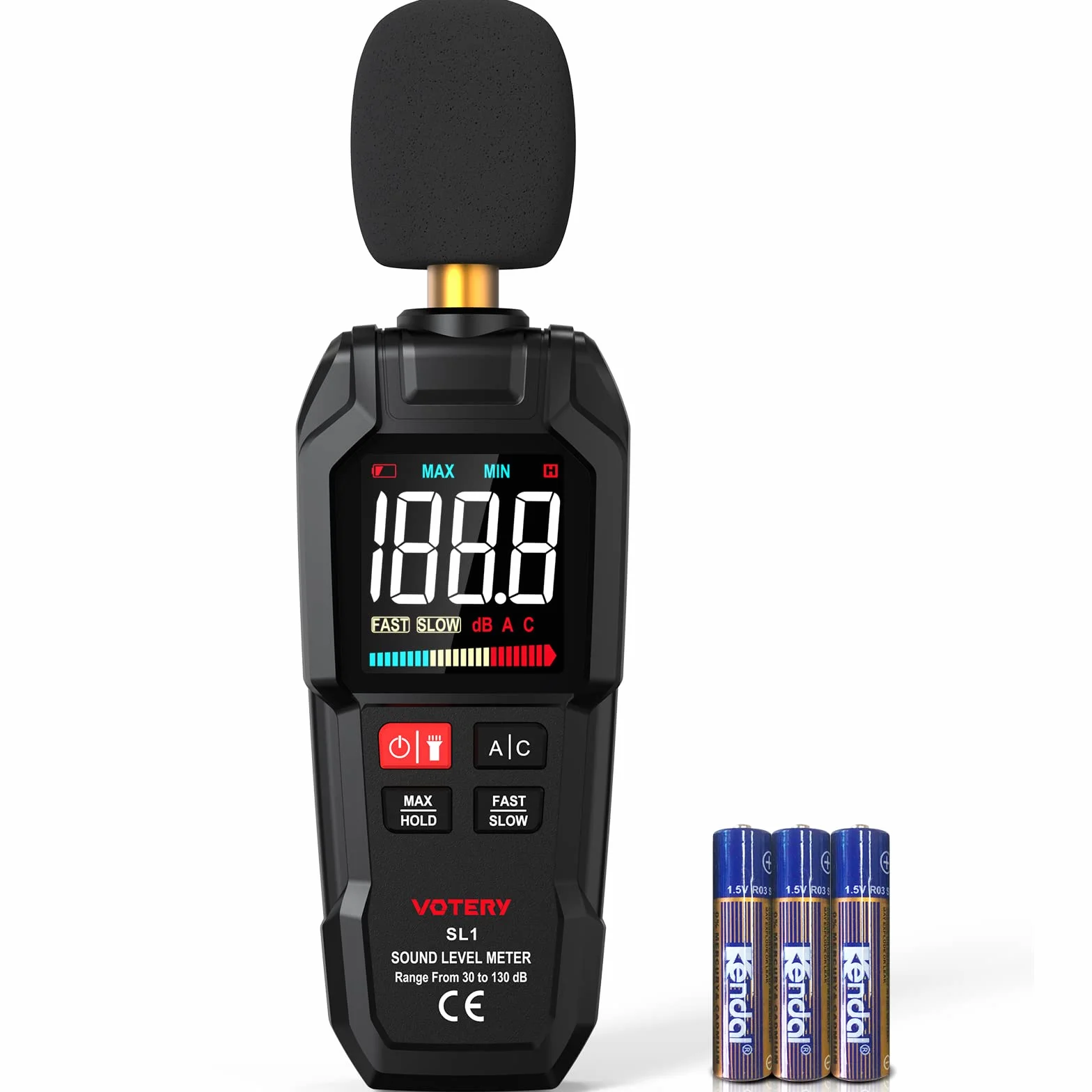 Sonómetro digital portátil,de 30 dB a 130 dB con pantalla LCD, apto para casa, oficina, obra, fábrica, etc.