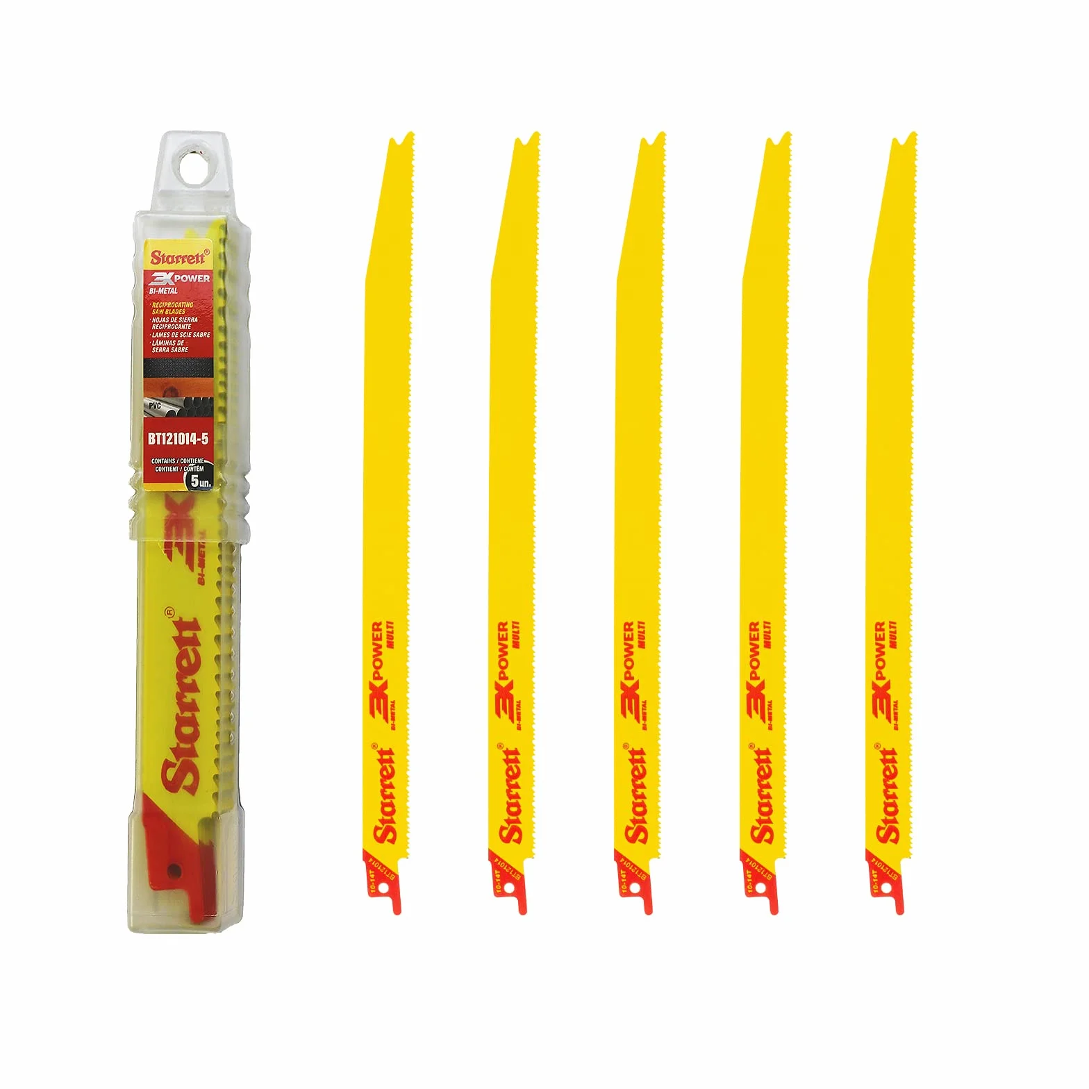 Starrett, 5 Hojas de sierra de sable Bi-metal Multi 3XPOWER, Especial demolición y excarcelación, Color Amarillo, 305 mm - 10-14D - BT121014-5
