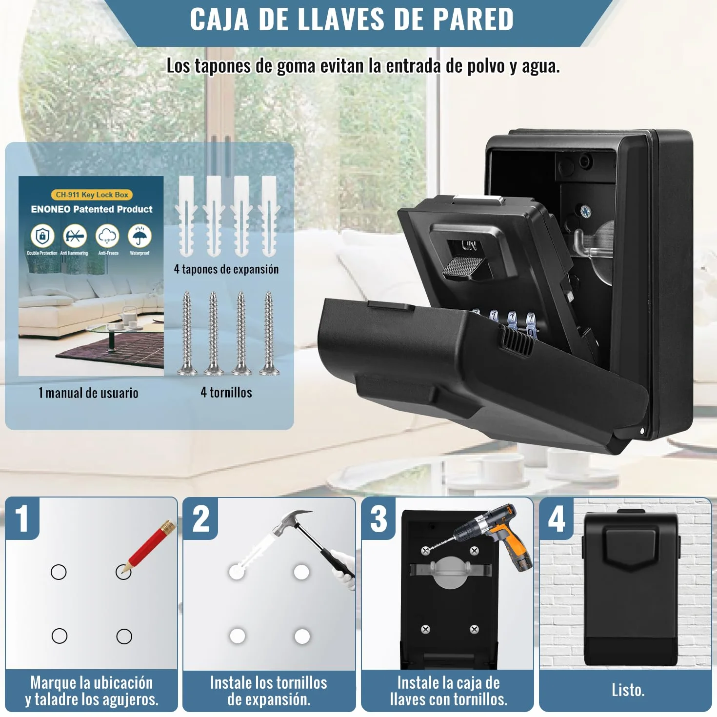Caja de Seguridad para Llaves [Iluminada] Exterior Caja Fuerte para Llaves Impermeable Caja de Llave con Codigo 4 Dígitos Caja de Bloqueo para Llave para Hogar Garaje Escuela
