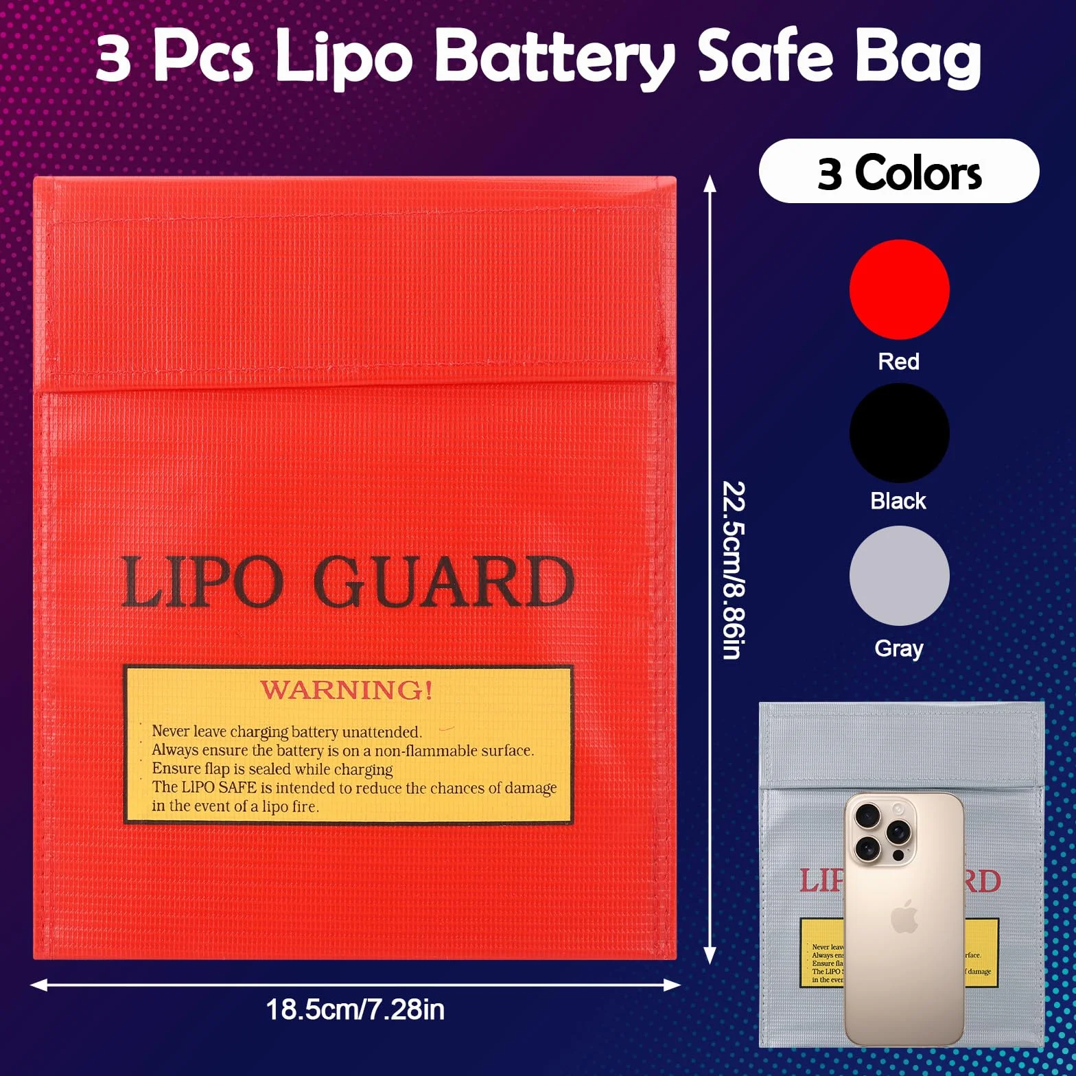 3 Piezas Bolsa Ignífuga para Documentos, 22,5 x 18,5cm Bolsa Impermeable Documentos, Bolsa de Seguridad Ignífuga para Almacenar Baterías, Dinero en Efectivo, Pasaportes, Joyas