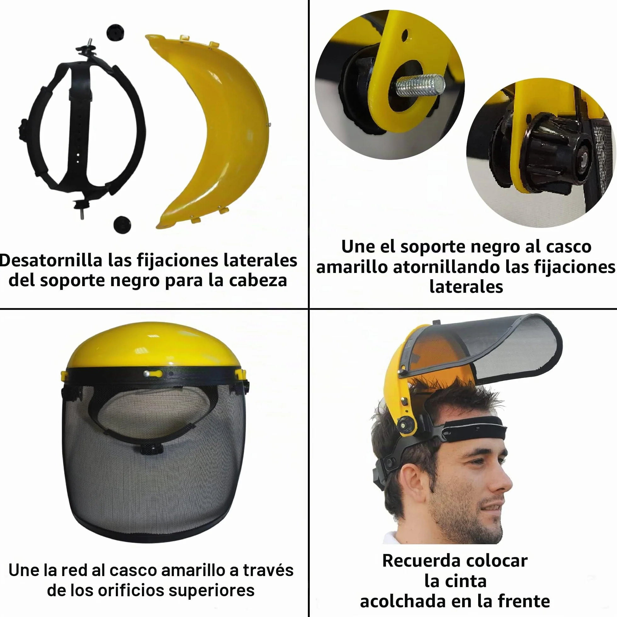 GUSTO Visera Protectora Malla de Acero Desbrozadora, 2 Piezas | Ajustable, Protección Facial y Ocular, 1 Marco con 2 Redes