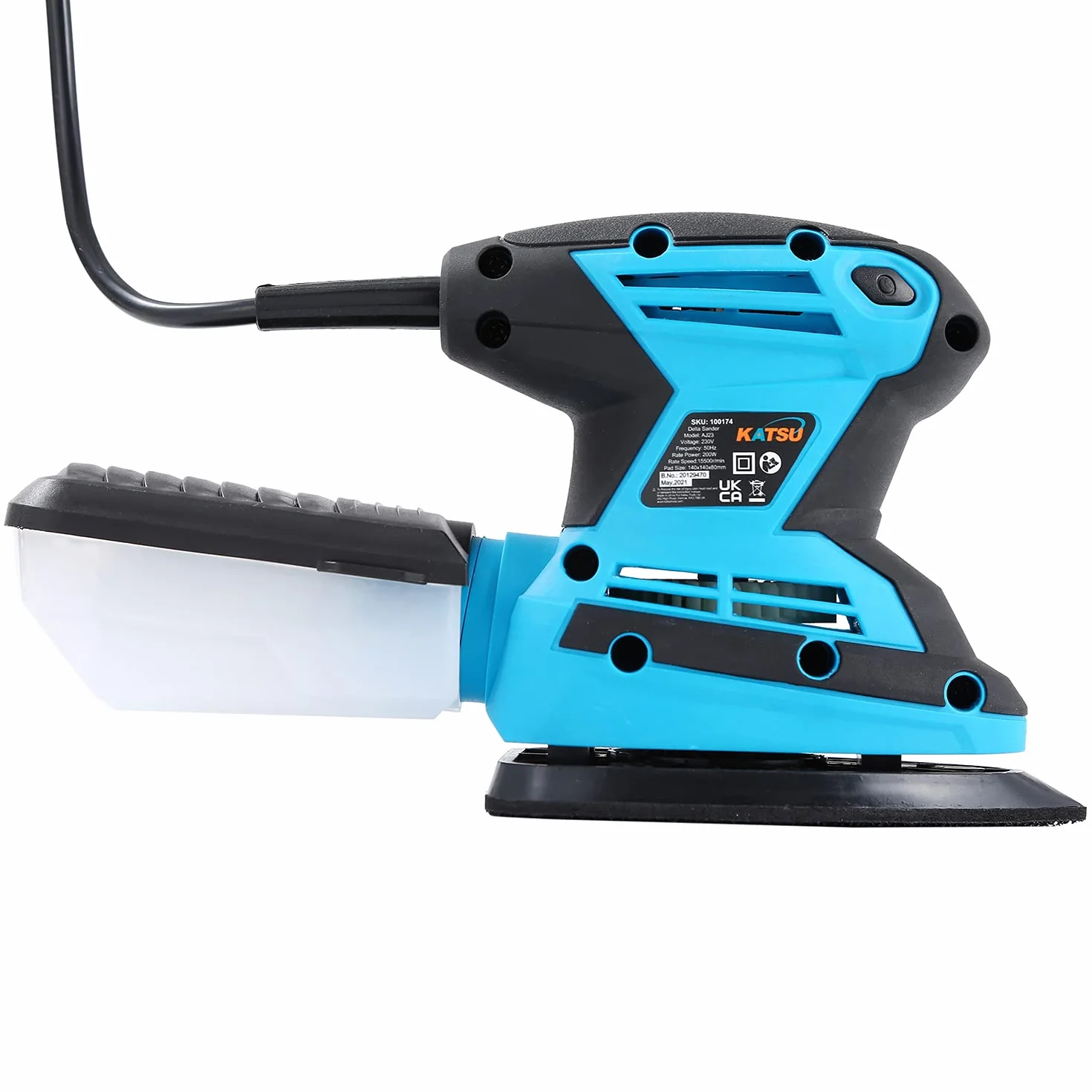 Lijadora Eléctrica 200W KATSU 15500RPM Máquina Lijadora de Detalle de Palma Compacta para Madera y Pintura con Colector de Polvo y 20 Piezas Lijas de 80 Grano 100174