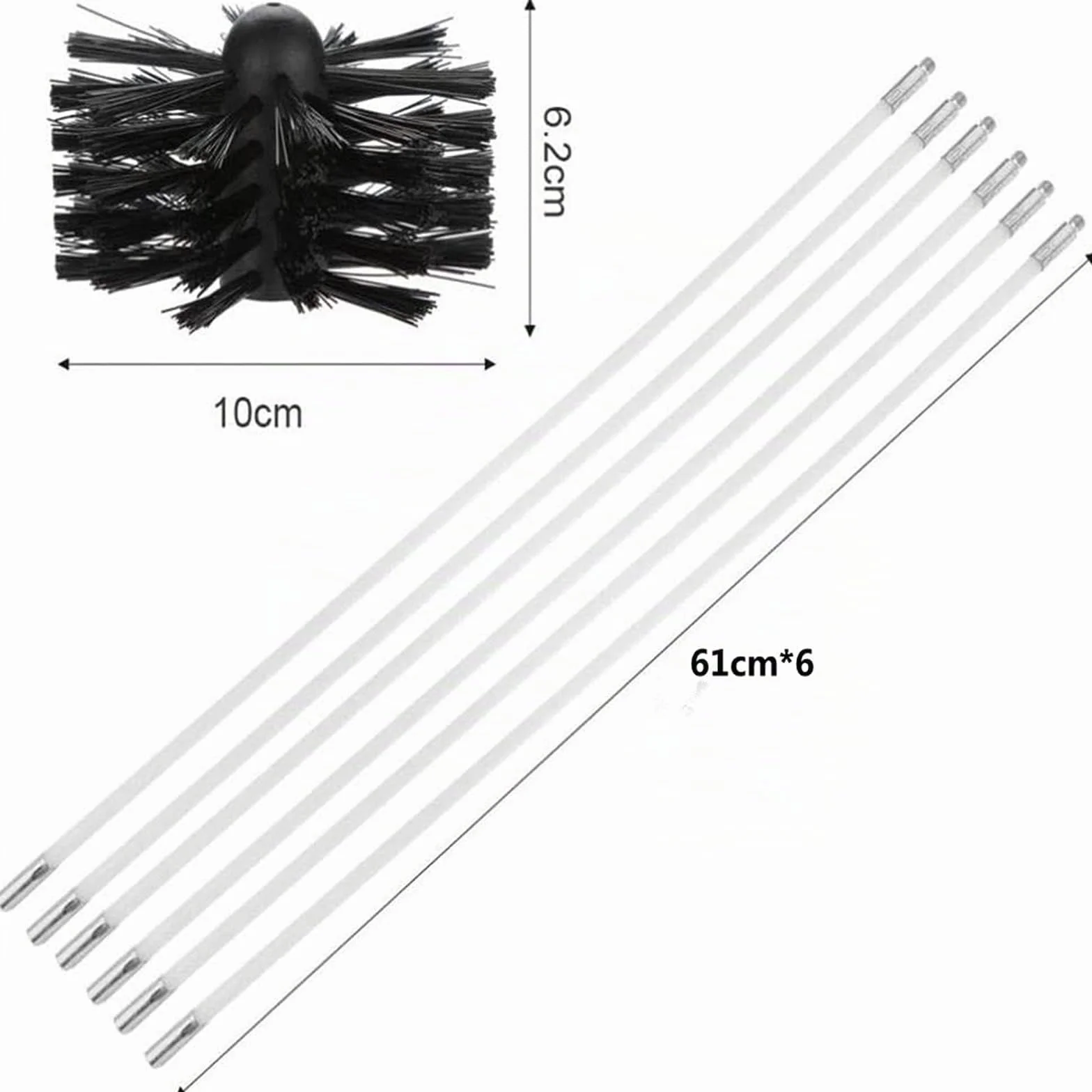 Cepillo para Chimenea, Cepillo para Limpiar Chimeneas para Limpieza Chaminé Conductos Ventilacióntubería Hollin, Tubos de Estufa(6 Varillas &1 Cabezales Cepillo/Uso con o sin Taladro eléctrico)