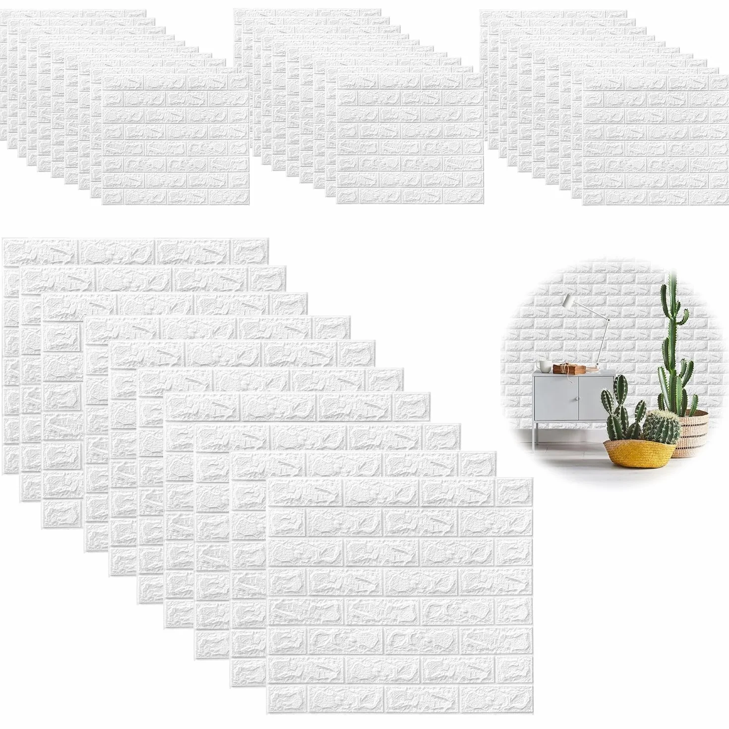 40 Piezas Papel 3D Blanco Ladrillo Pared Autoadhesivo, 35 × 38 cm Grueso Impermeable PVC Panel Decorativo Pared, Revestimiento de Paredes, Pegatinas Pared para Paredes de Cocina, Oficina, Dormitorio