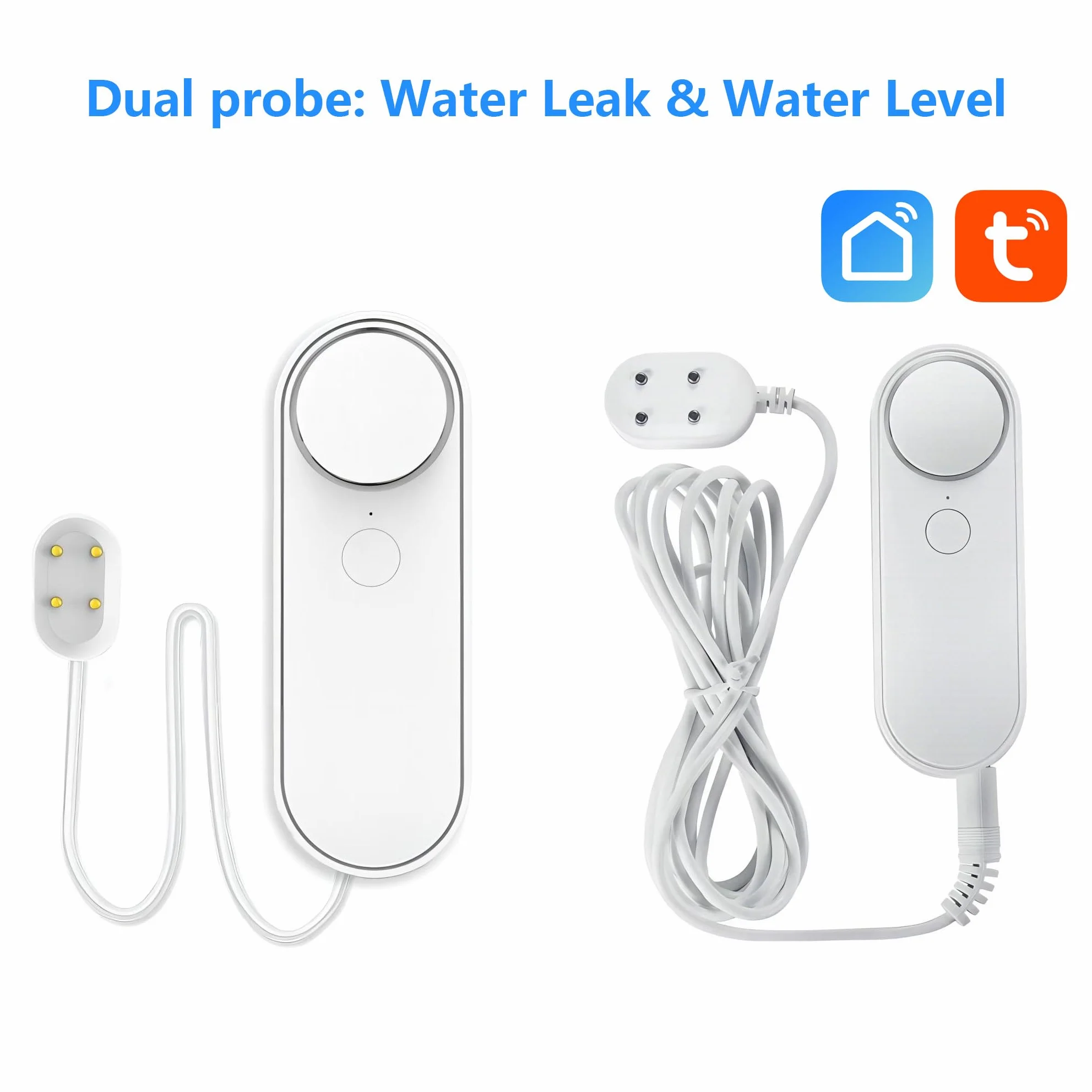 Mengshen Detector WiFi de Fuga de Agua y Nivel de Agua, 2 en 1 Tuya Smart Alarm Alerta App de Volumen Alto con 6.5 pies de línea de detección para peceras y acuarios