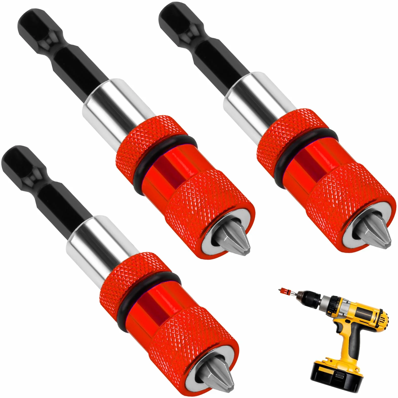 Set de 3 Puntas Atornillador Imantadas, Portapuntas Magnético para Paneles de Yeso, Punta Pladur con Diseño Ajustable, Compatible con Atornilladores Inalámbricos y Taladros Manuales (Rojo)