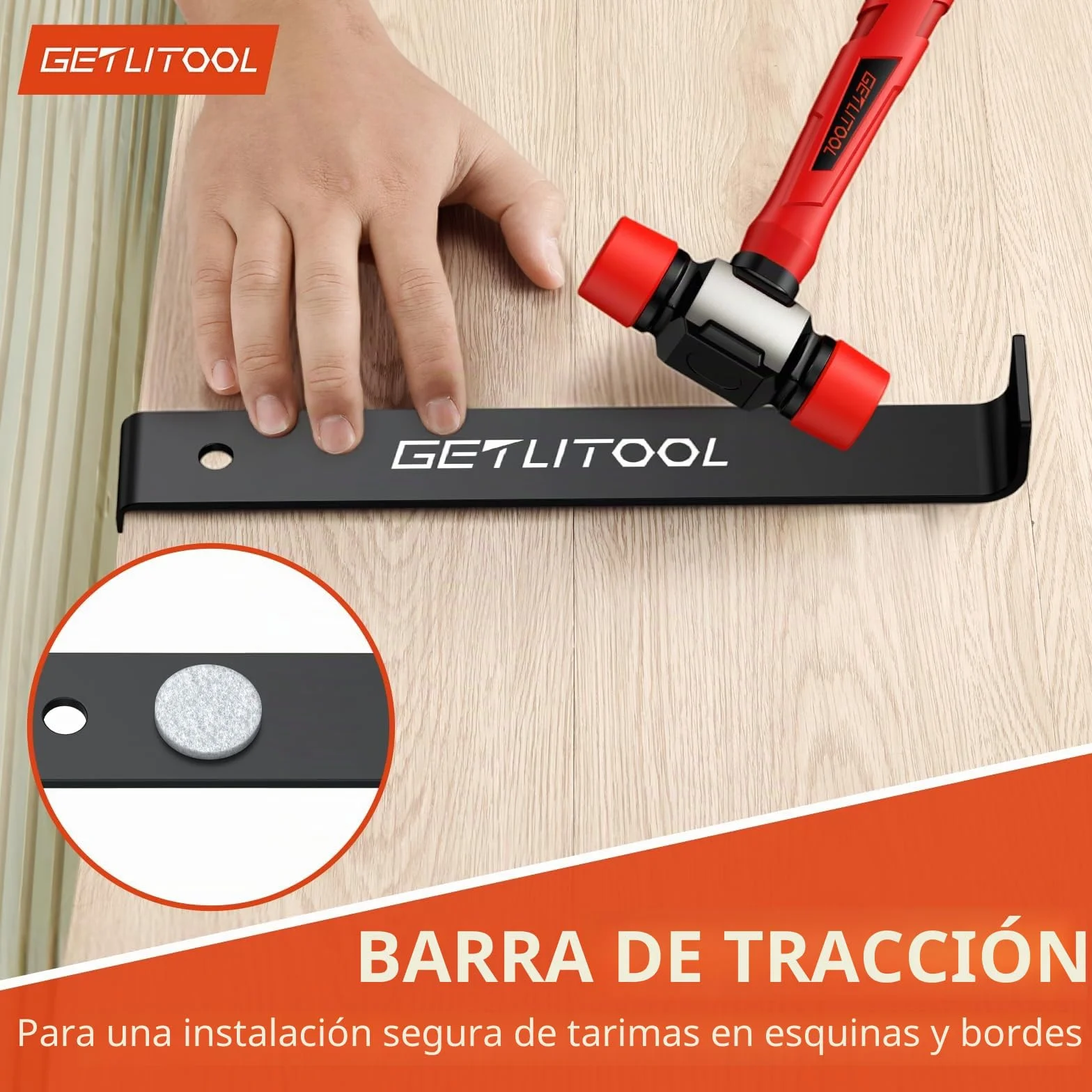 GETLITOOL Kit de instalación de suelos de madera laminada, herramientas de suelo con mazo de doble cara, herramienta de suelo laminado con barra de tracción, bloque de golpe sólido (B)