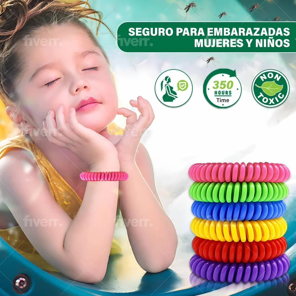 Pulseras Anti Mosquitos Multicolor Elastica con Citronela, Brazalete Repelente de Mosquitos e Insectos, Proteccion Exterior Interior, Larga Duracion, para Niños y Adultos (2, Lila)