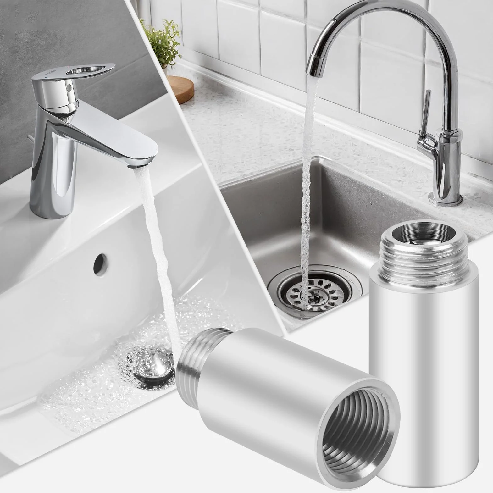 2 extensiones de grifo de 1/2 pulgadas de 80 mm de acero inoxidable, extensión de cabezal de ducha, extensión de conexión de agua para grifos, válvulas angulares y cabezales de ducha