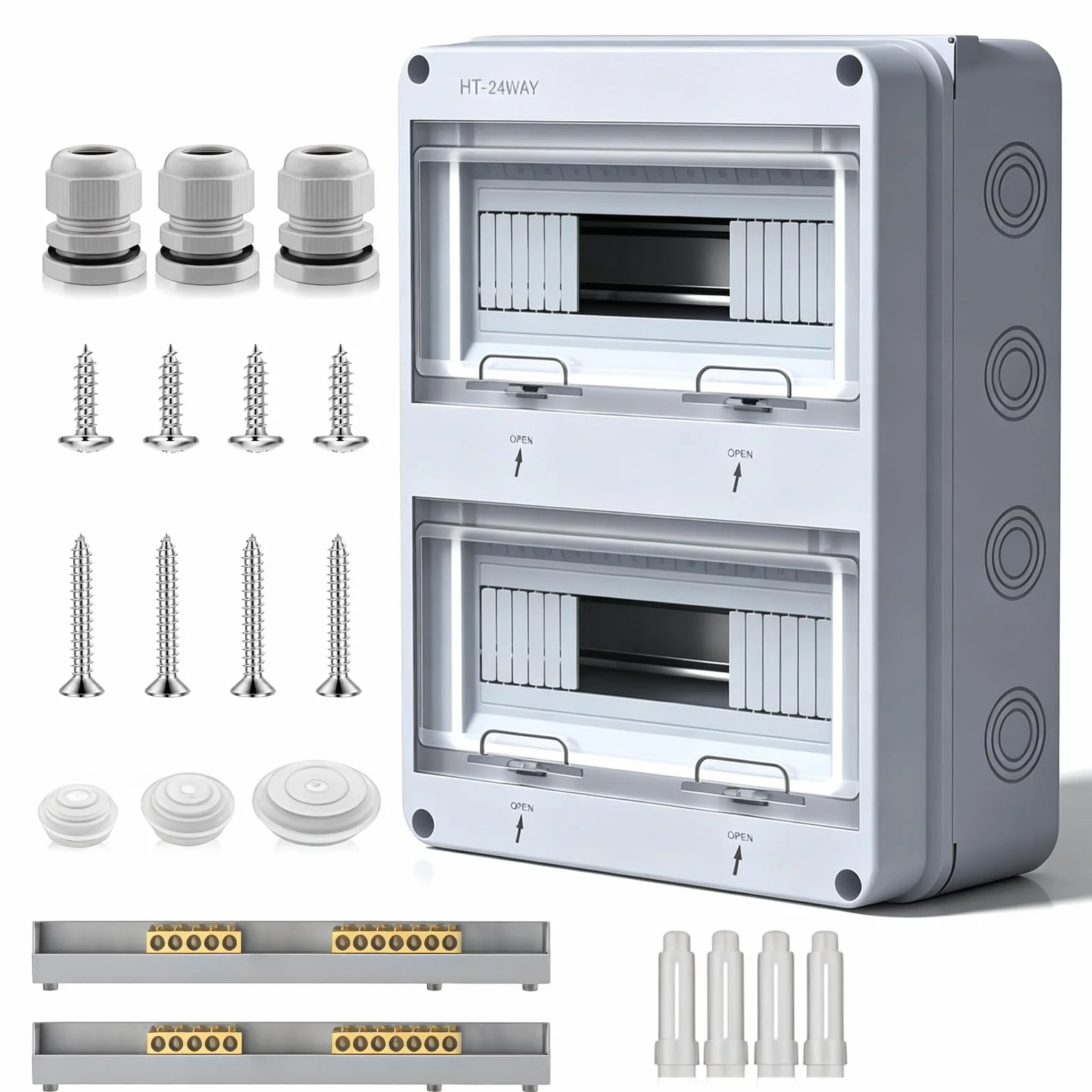 Cuadro eléctrico sobresaliente, 2 filas, 24 módulos, caja de distribución aparente, IP65, adecuado para ambientes húmedos, pequeña tabla de distribución, ideal para jardines villas y otros