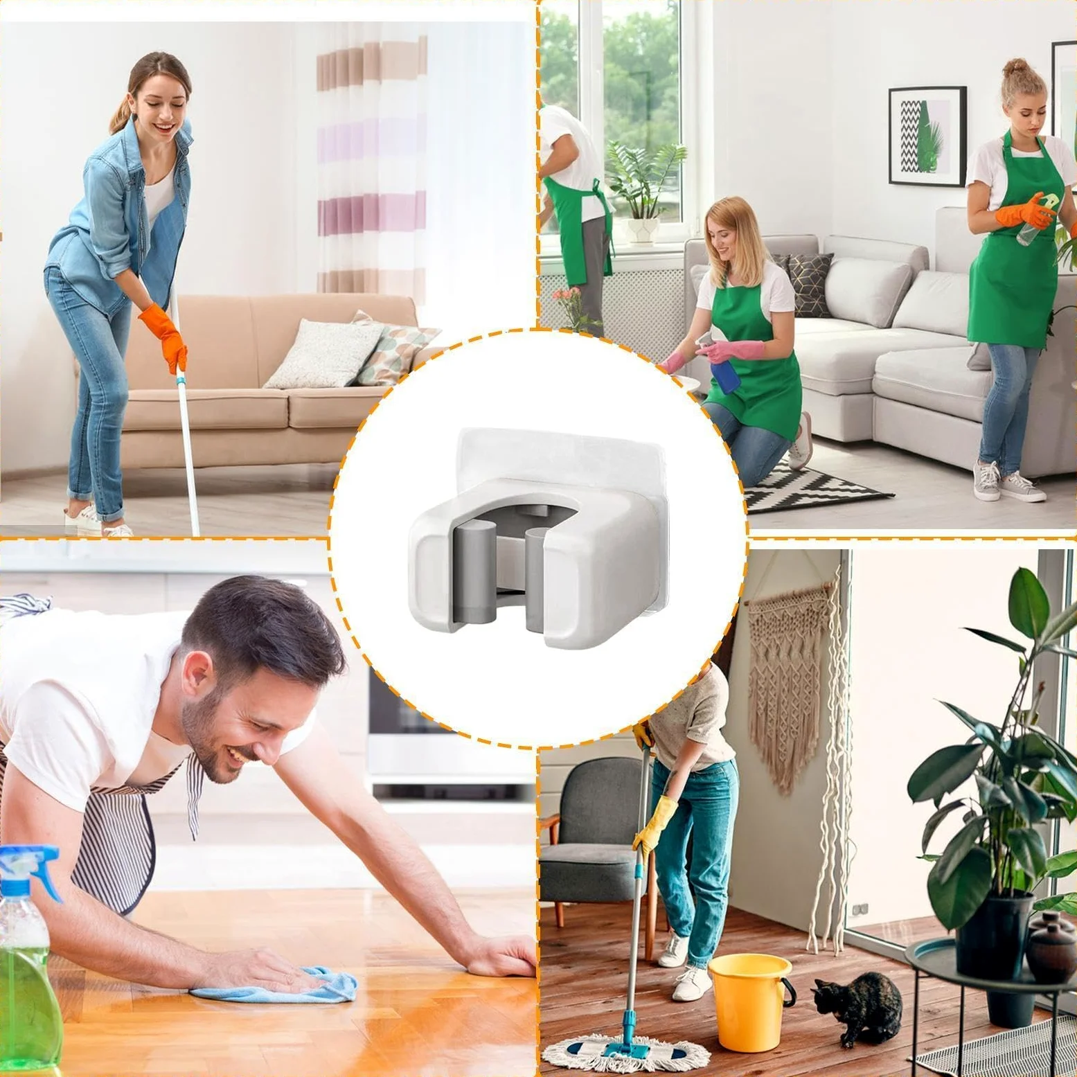 Soporte adhesivo para mopa - 2 piezas para ahorrar espacio, soporte de pared organizador para hogar, oficina, apartamento, RV, cocina, baño, garaje, laundry room, herramienta de almacenamiento