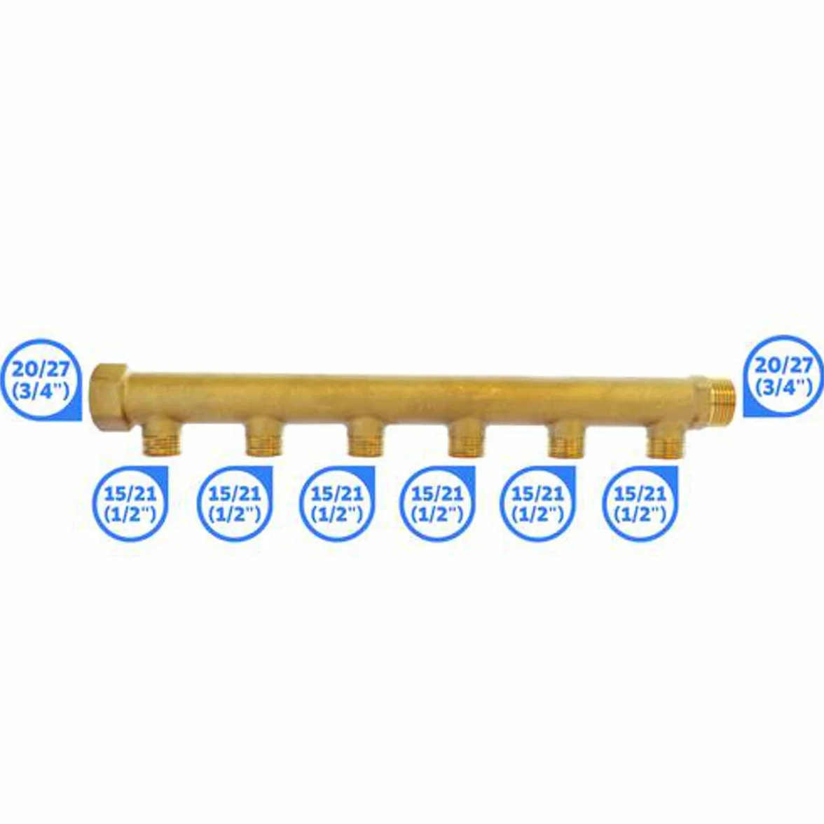 SOMATHERM FOR YOU - bronce colector - 6 salidas masculina 15/21-20/27 femeninas de entrada - salida Buck 20/27