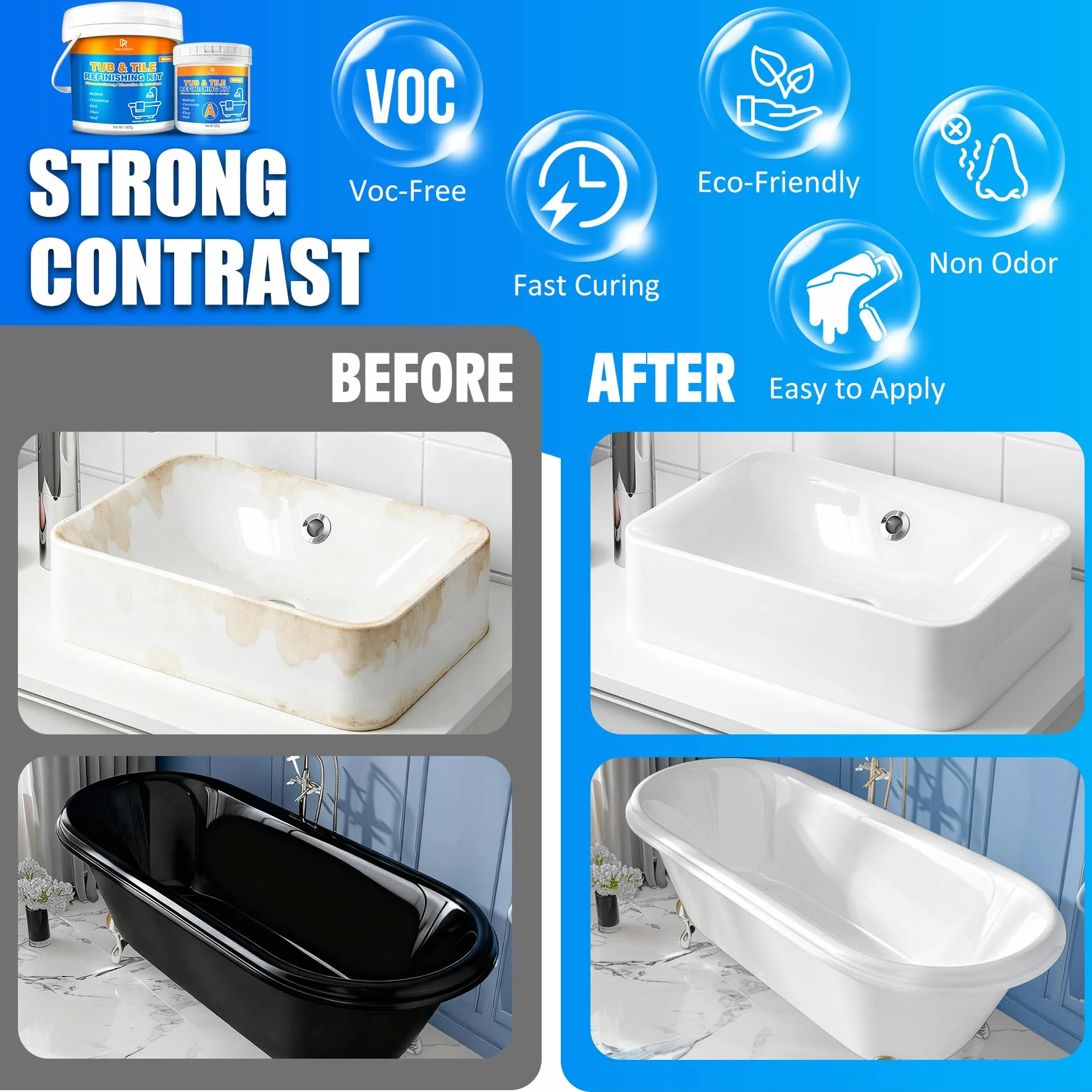 Pintura para bañera blanca de 500g, pintura para azulejos, azulejos de baño, plato de ducha kit de renovación de bañera y lavabo, baño impermeable y resistente a los arañazos con herramientas