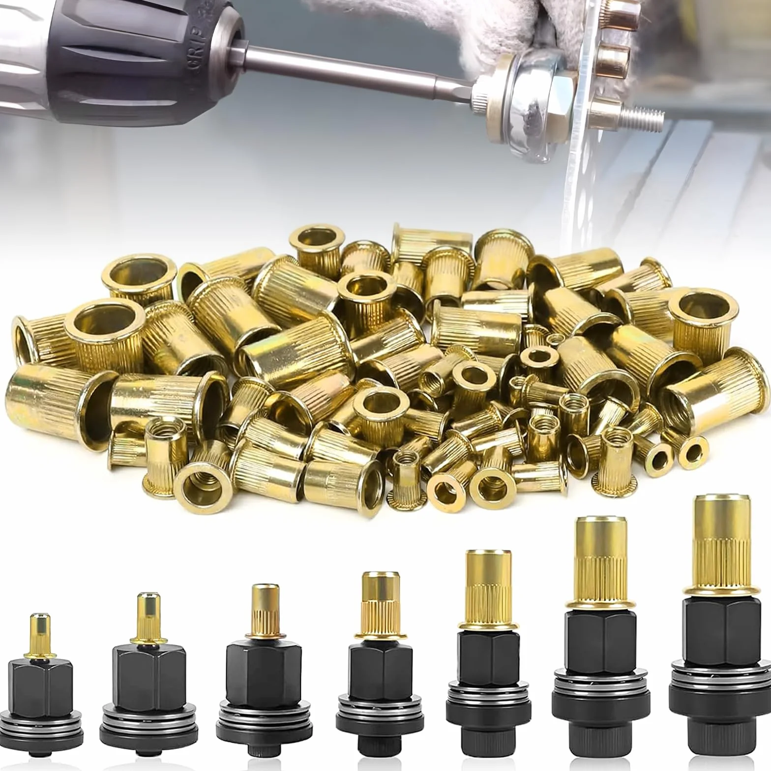 Juego de 7 alicates de remache con 70 tuercas, alicates roscados para M3, M4, M5, M6, M8, M10, M12, Tuercas de empuje, herramienta de remache manual, juego de alicates para metal, acero, chapa y